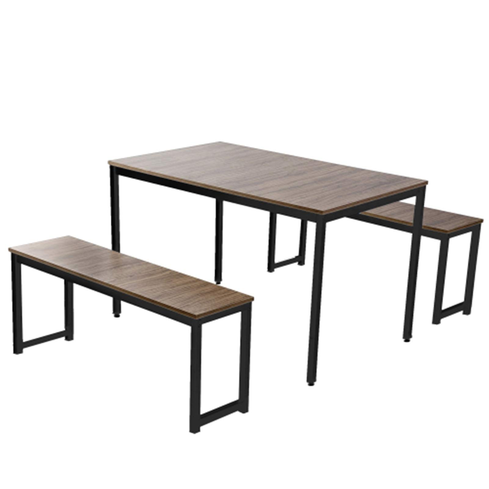 ZXCVBNM 3-Piece Modern Dining Table Set with 2 Benches - Contemporary Kitchen & Dining Room Furniture in Reddish Brown - Perfect for Small Spaces, Breakfast Nooks & Family Meals