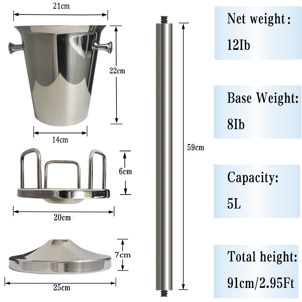 Premium Stainless Steel Ice Bucket with Stand - 12Lb 5L Capacity for Wine, Beer, Champagne - Elegant Gold/Silver Finish for Christmas, KTV, Club, Bar, BBQ, Wedding & Party Celebrations - Perfect for Chilling Drinks & Entertaining Guests
