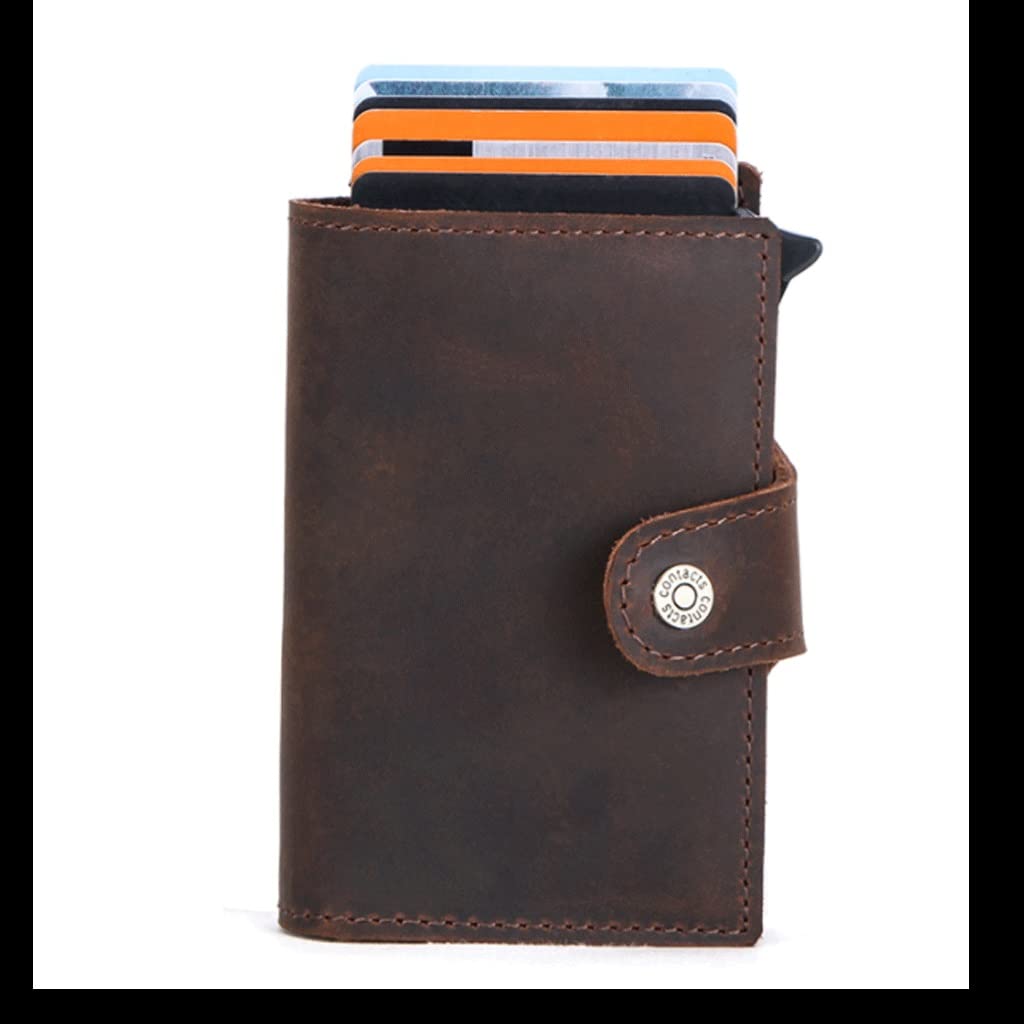 Premium Leather RFID Blocking Men's Wallet with Automatic Pop-Up Card Holder - Aluminum Metal Credit Card Case for Men & Women (Coffee Brown) - Ideal for Travel, Business & Everyday Use