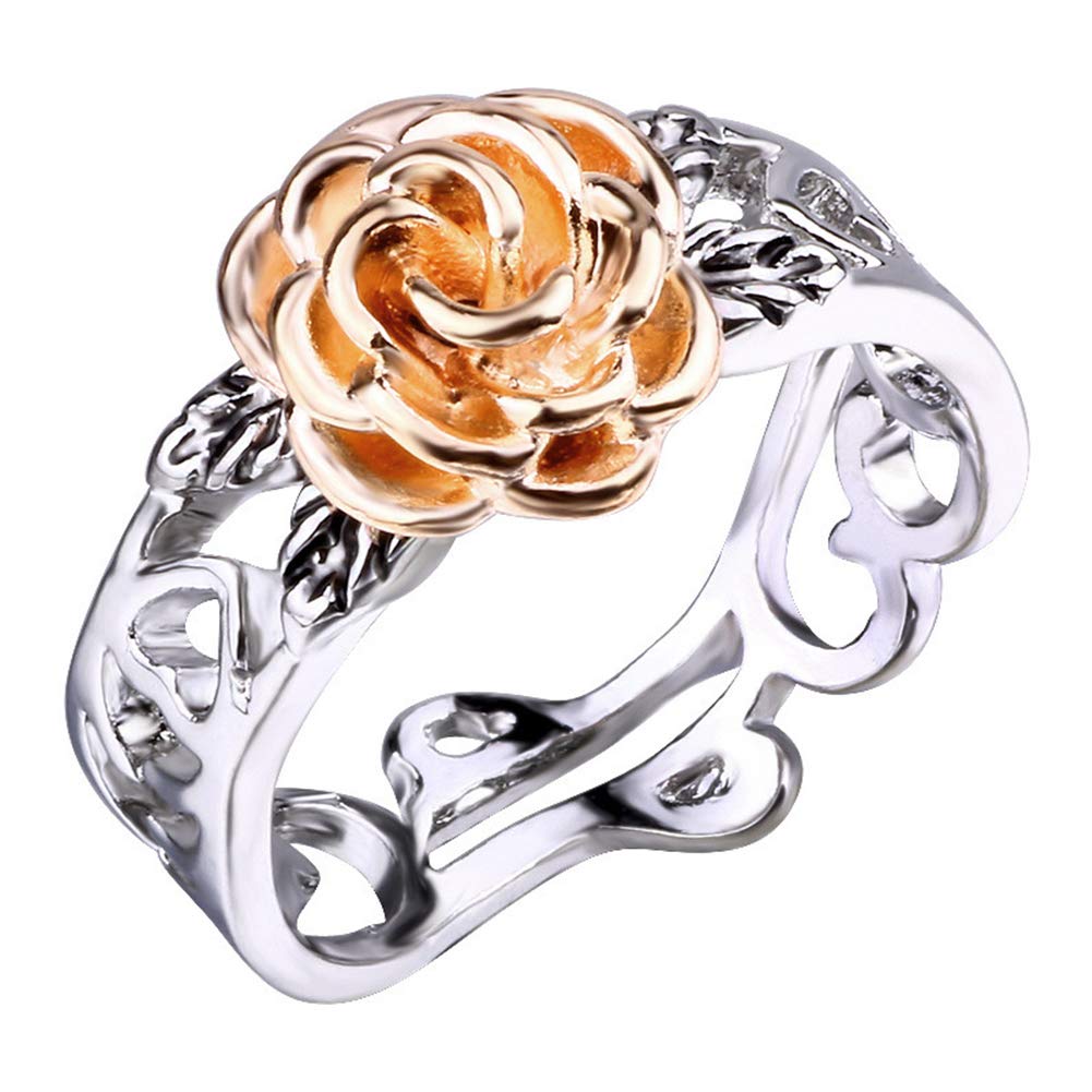 TYXL Elegant Two-Tone Rose Flower Hollow Band Ring for Women - Anti-Corrosion, Lightweight Wedding Jewelry Gift in Rose Gold (Size 6) | Perfect for Bridal, Anniversary, Valentine's Day & Special Occasions