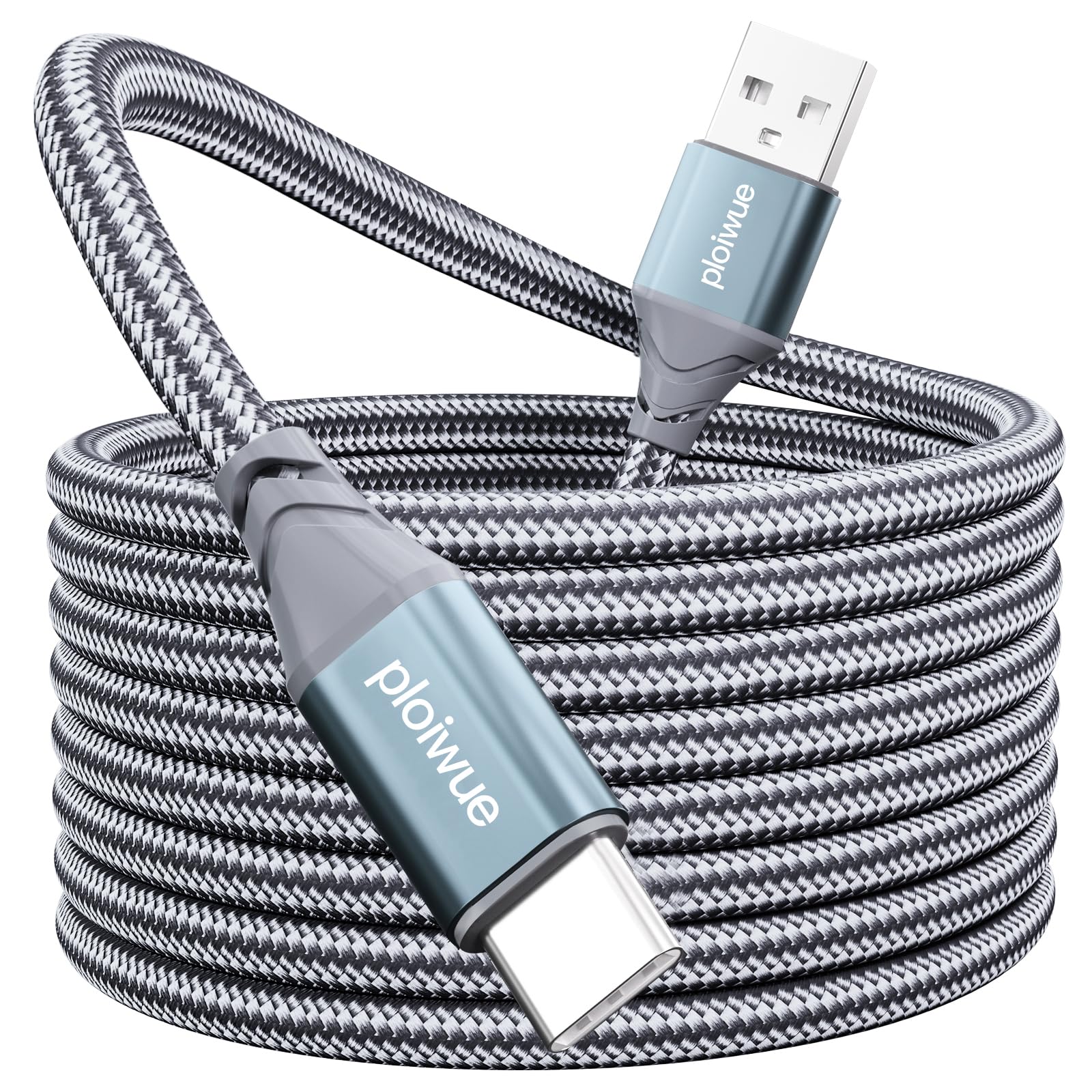 8M Extra Long Braided USB C Cable - Fast Charging & Durable Nylon Cord for PS5 Controller, Samsung Galaxy S20/S10/S9, Huawei, Xbox, Switch Pro - Perfect for Gaming & Device Charging (Grey)