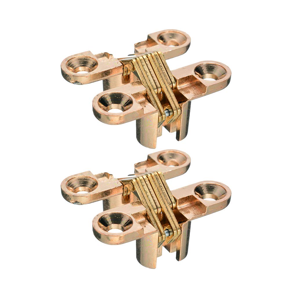 Hidden Hinges with Screws - Invisible Cabinet Hinge for Folding Doors, Wooden Box & Cupboard Hardware (Gold, 2Pcs) - Perfect for DIY Home Improvement & Furniture Repair Projects