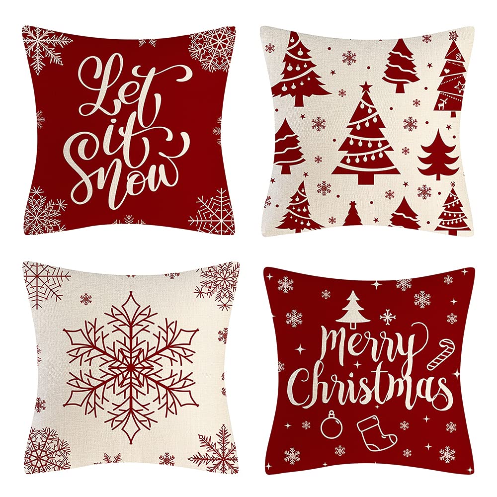 18×18 Inch Christmas Linen Pillow Covers - Decorative Throw Pillow Cases for Sofa, Bed & Living Room | Holiday Home Decor & Cozy Seasonal Accents