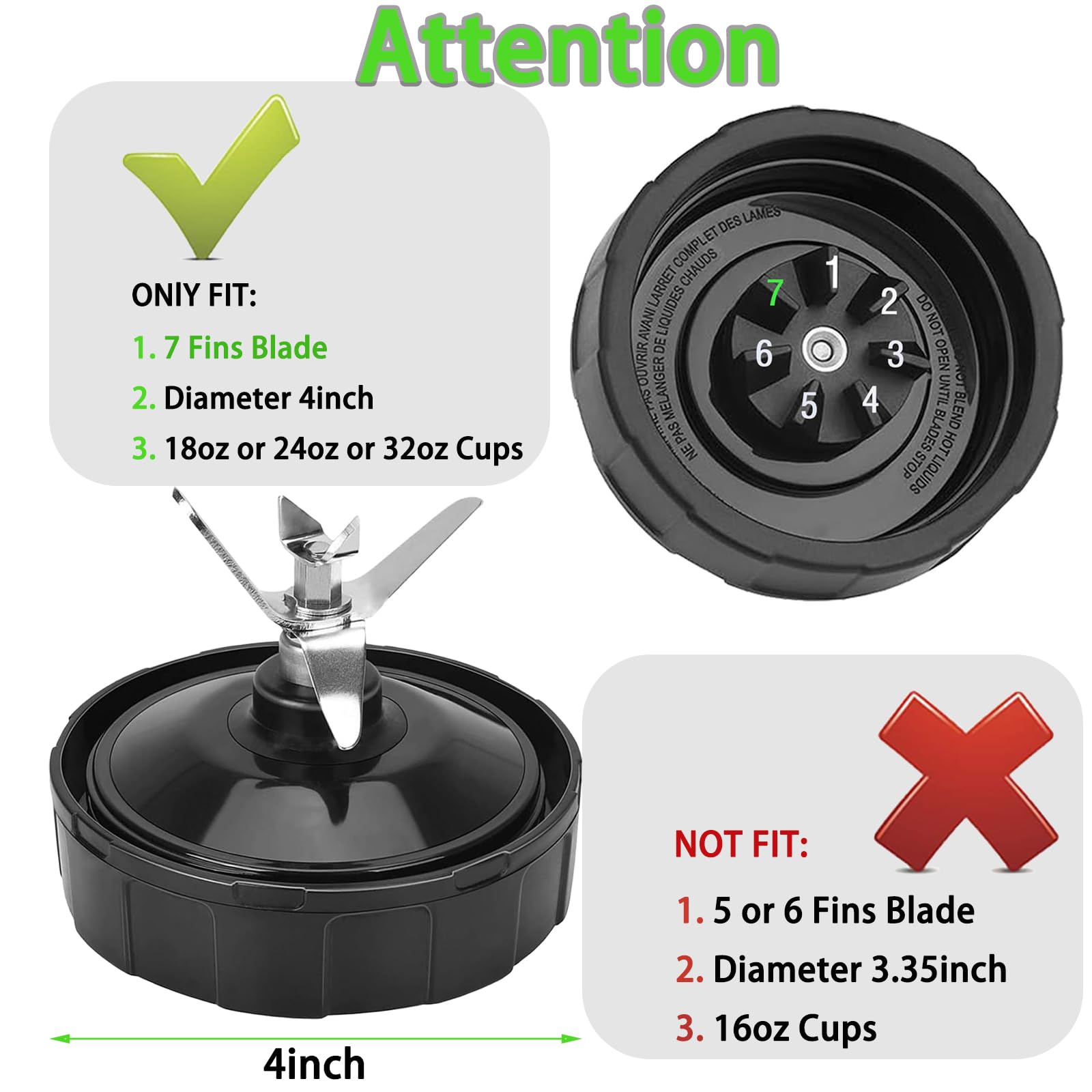 Ninja Blender Replacement Parts - 24oz Cup & 7-Fin Blade for BL480, BL642, BN401 | Perfect for Smoothies & Travel