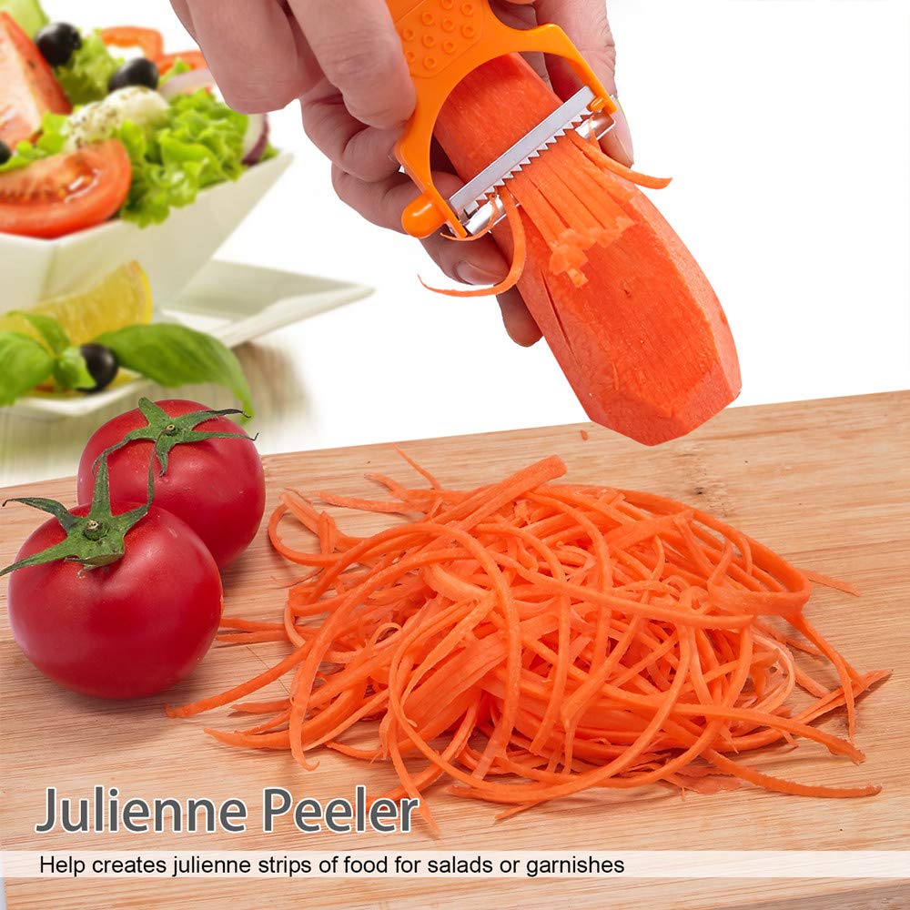 LHS 3-Pack Stainless Steel Vegetable Peelers - Multi-Functional Potato, Apple, Carrot, Zucchini & Cucumber Peeler with Slicer & Shredder - Perfect for Kitchen Prep, Salad Making & Healthy Snacking