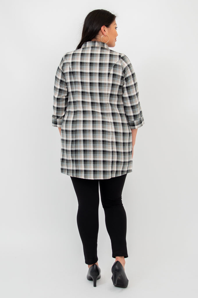 Larissa Tunic Top - Black Retro Plaid Cotton Flannel Shirt for Women | Vintage Style Fall Winter Fashion | Perfect for Casual Outfits, Office Wear & Holiday Parties