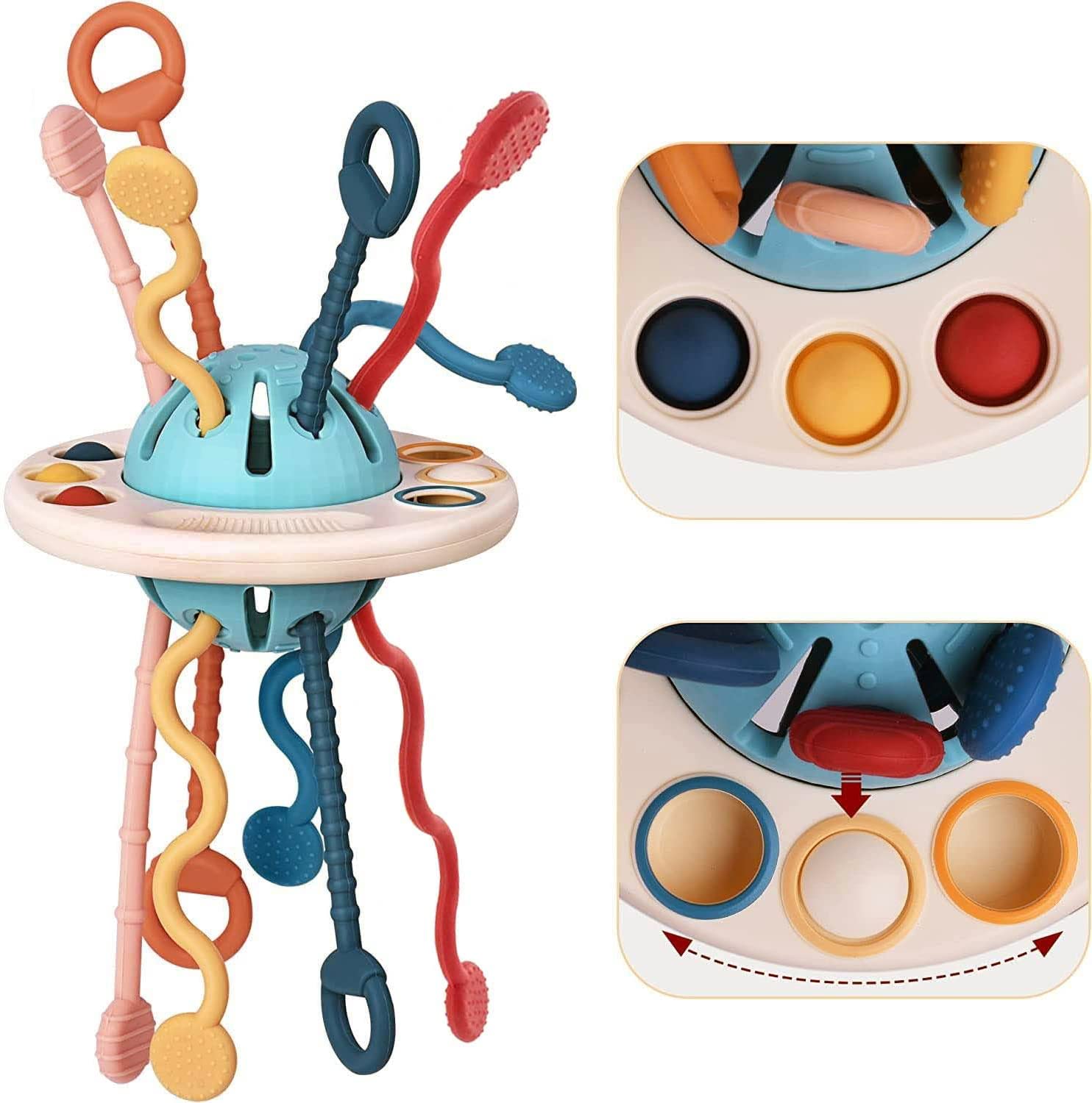 Montessori Toys for Babies 6-12 Months | Sensory & Teething Toys for Toddlers 1 Year Old | Silicone UFO Pull String Activity Toy for Bath Time & Travel | Perfect Gift for Boys & Girls Birthday | Early Learning & Developmental Play