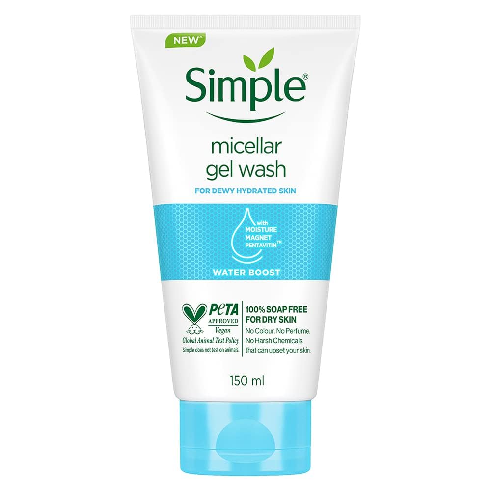 Simple Water Boost Micellar Face Wash 150ml - Soap-Free Gentle Cleanser for Normal to Dry Skin | Hydrating Facial Cleanser for Women & Men | Perfect for Daily Skincare Routine & Makeup Removal