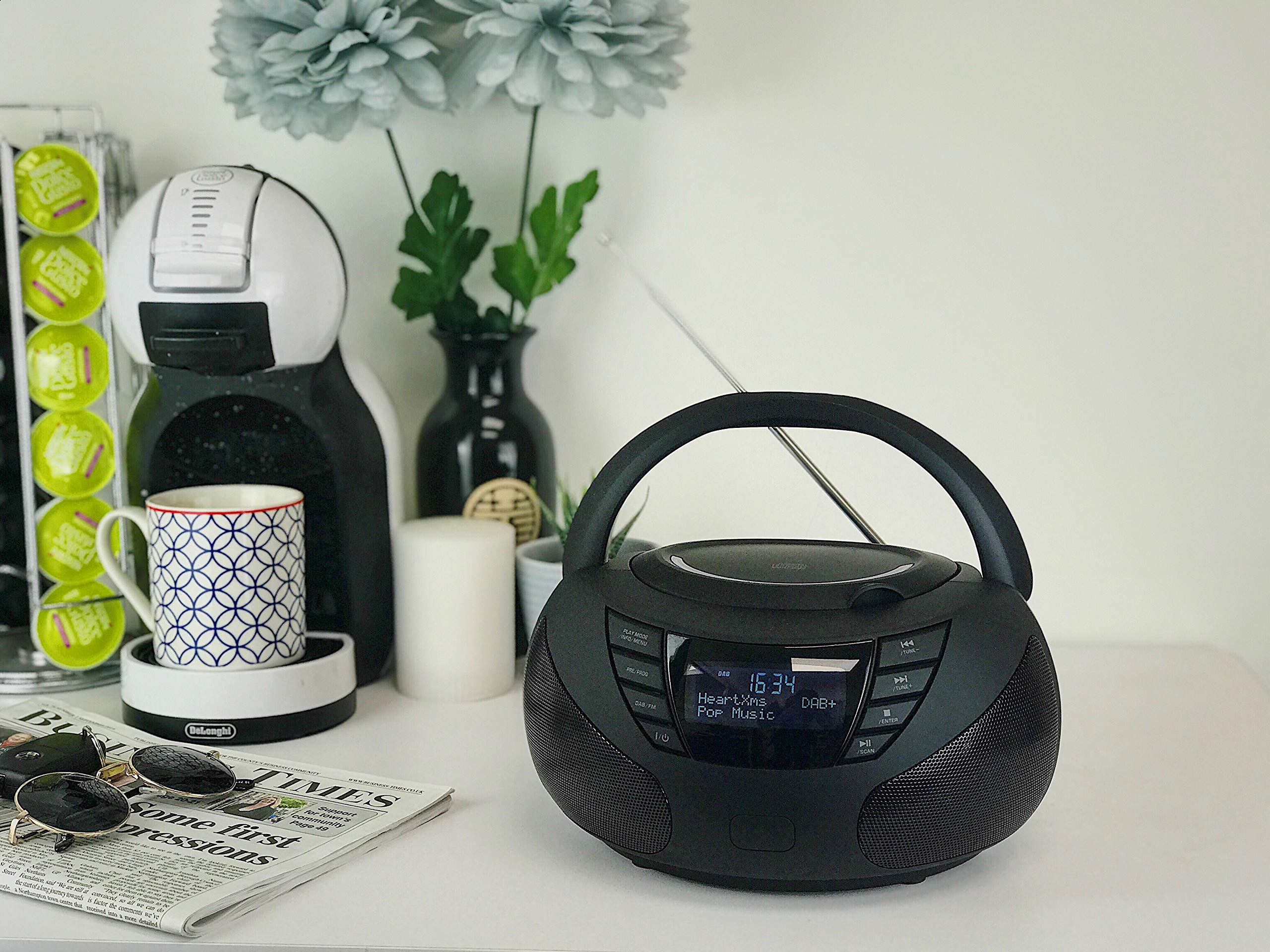 Steepletone DabStar Mk2 Portable DAB CD Boombox - Digital FM Radio with 20 Track Playlist, Stereo Sound & Earphone Jack | Battery or Mains Powered Compact CD Player for Home, Office & Outdoor Use