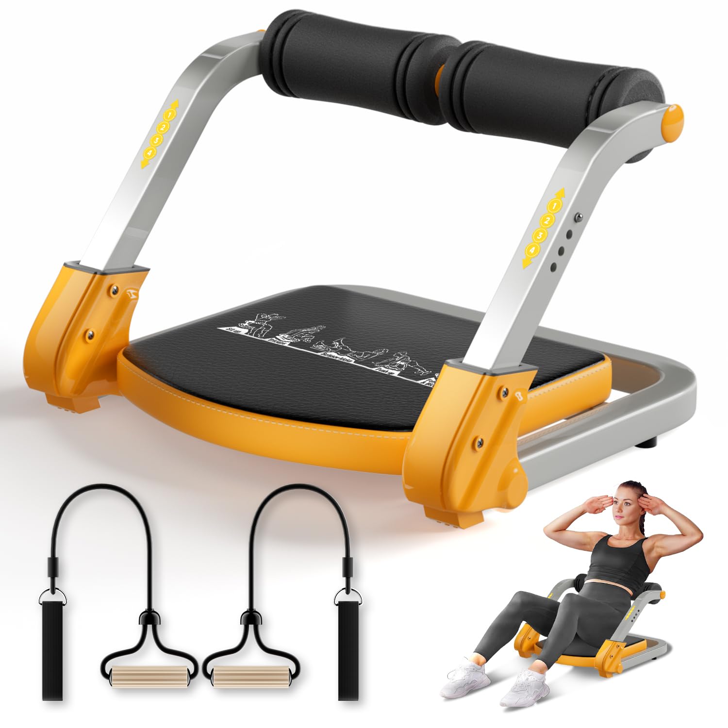 Ab Trainer & Crunch Machine - 4 Adjustable Resistance Sit Up Equipment for Core Workouts, 350 LBS Capacity with Auto Rebound | Home Gym Fitness Equipment for Abs, Stomach & Full Body Training | Perfect for Home Workouts, Office Exercise & Small Spaces