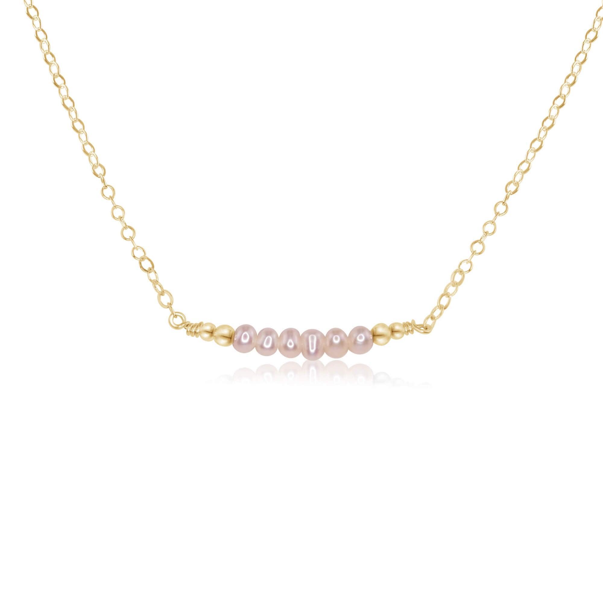 Elegant Sparkling White Freshwater Pearl Bar Necklace - Dainty Tiny Bead Jewelry for Women - Perfect for Weddings, Parties & Everyday Wear