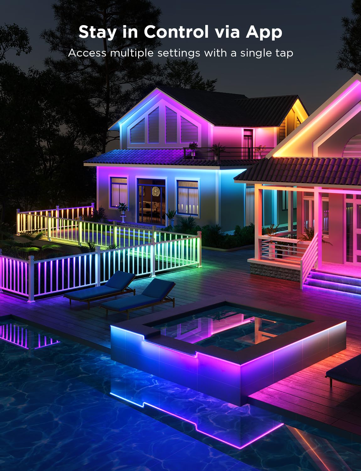 Govee 65.6ft Smart Outdoor LED Strip Lights RGBIC with Warm & Cool White - 2.4G WiFi, IP65 Waterproof, Works with Alexa & Google Assistant, App Control - Perfect for Porch, Patio, Eaves, Garden, Backyard, Party & Holiday Decorations
