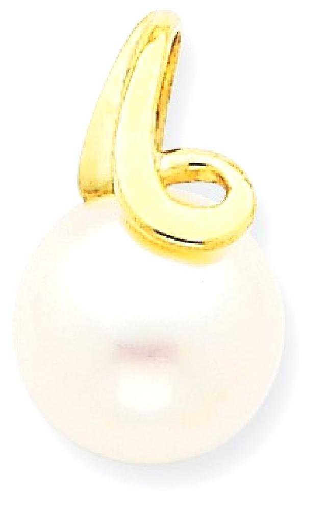 14K Solid Yellow Gold 8mm White Button Freshwater Cultured Pearl Necklace - Elegant Pendant Charm Slide for Women, Perfect for Weddings, Parties & Special Occasions