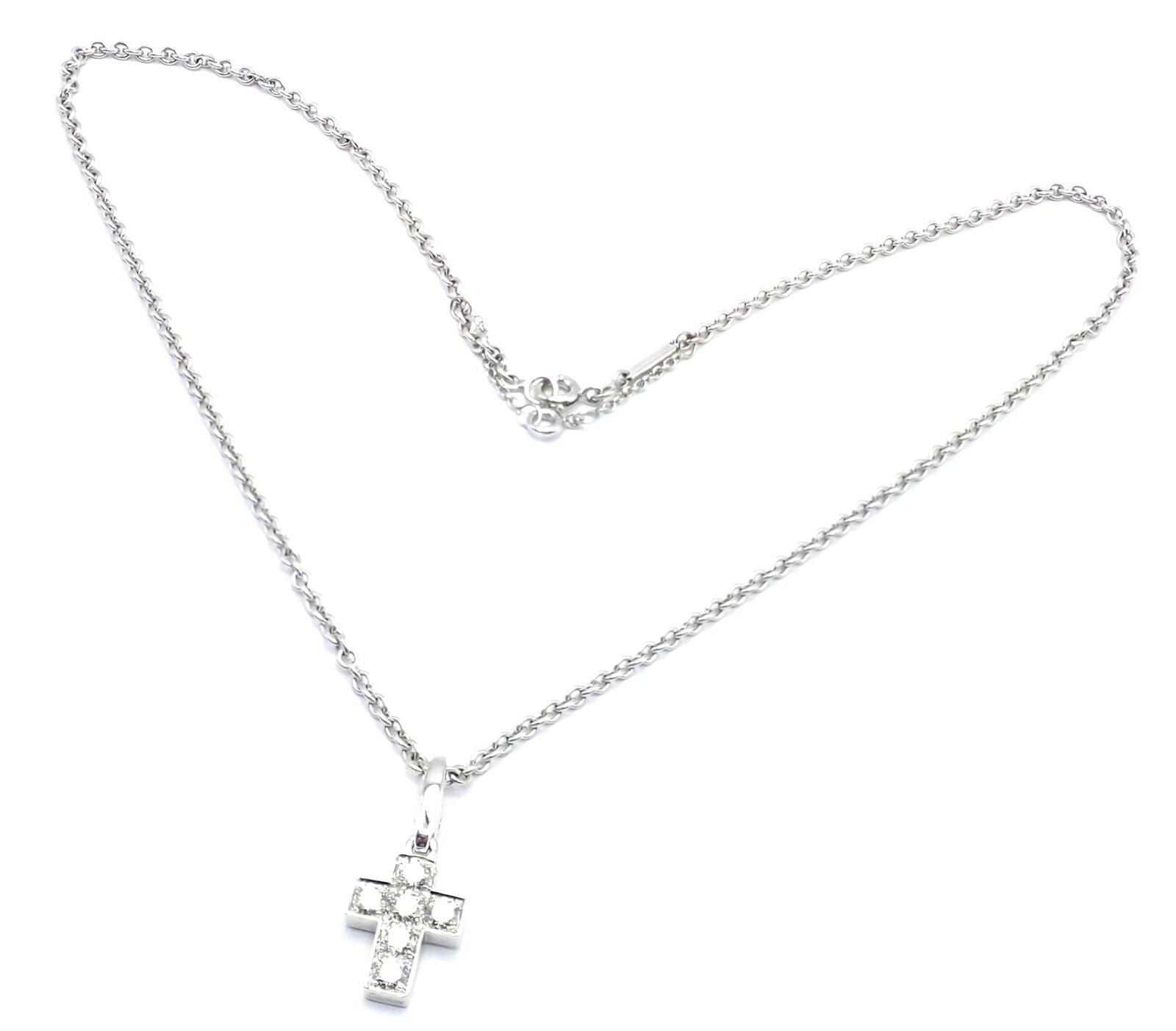 Authentic Cartier 18K White Gold Diamond Cross Pendant Necklace for Women - Luxury Jewelry Gift for Christmas, Anniversary & Special Occasions