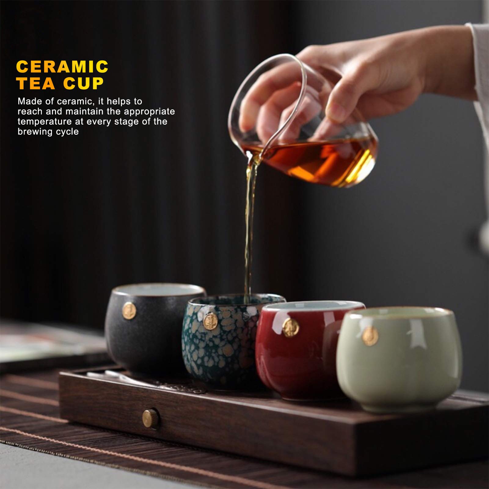 Vintage Japanese Style Ceramic Tea Cup Set - 4pcs Handcrafted Kiln Baked Kung Fu Teaware for Coffee, Tea, Cappuccino, Latte & Americano - Four Seasons Changle Collection - Perfect for Home, Office & Tea Ceremonies