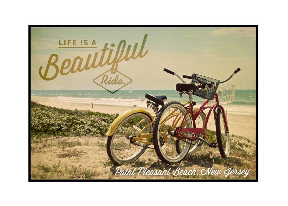 Point Pleasant Beach New Jersey Ride Beach Cruisers - 36x24 Framed Gallery Wrapped Canvas Wall Art - Coastal Decor for Living Room, Bedroom & Office