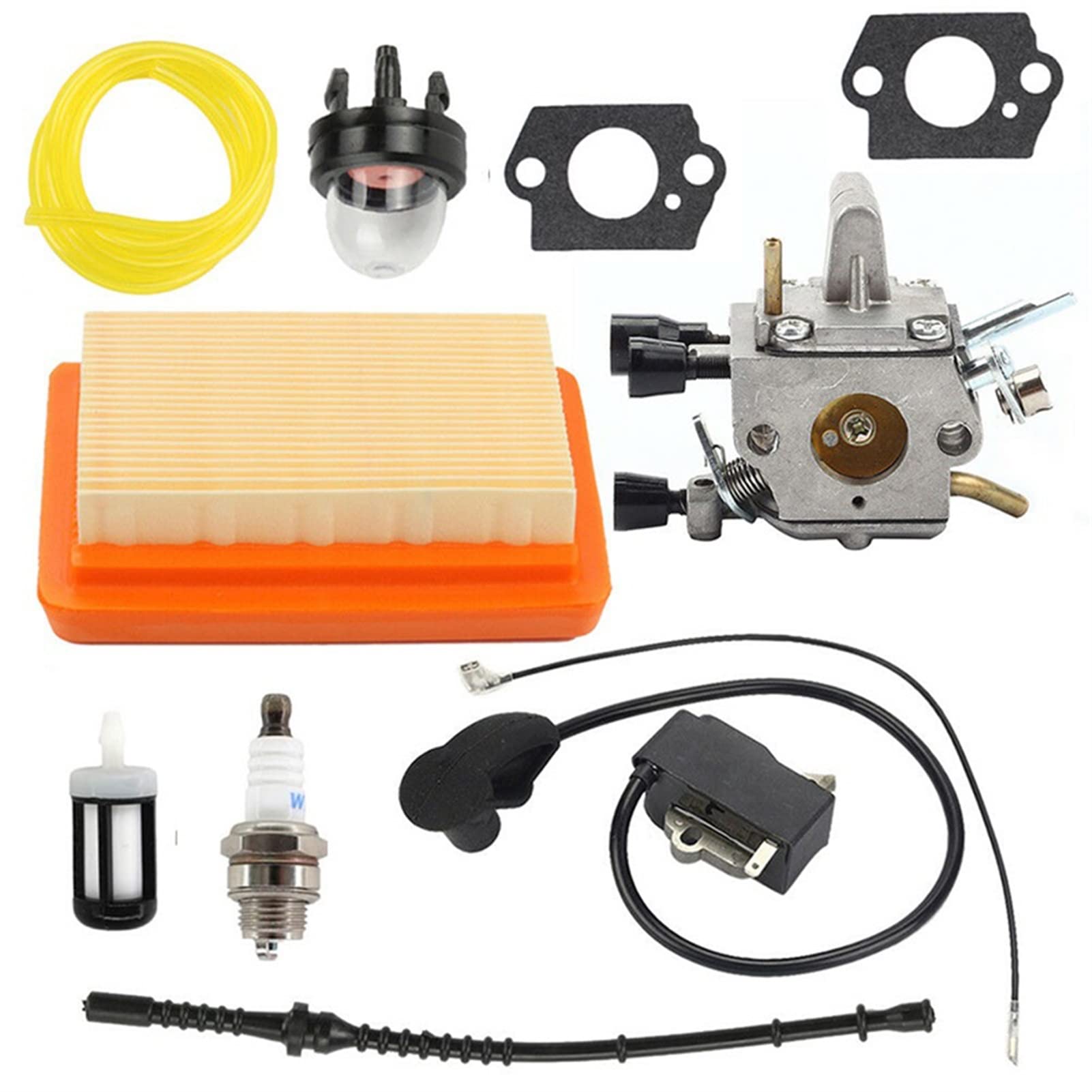 STIHL FS120 FS200 FS250 FS300 Carburetor Kit with Gasket, Filter & Ignition Coil - Compatible String Trimmer Parts & Brushcutter Accessories - Perfect for Lawn Maintenance & Landscaping Tools