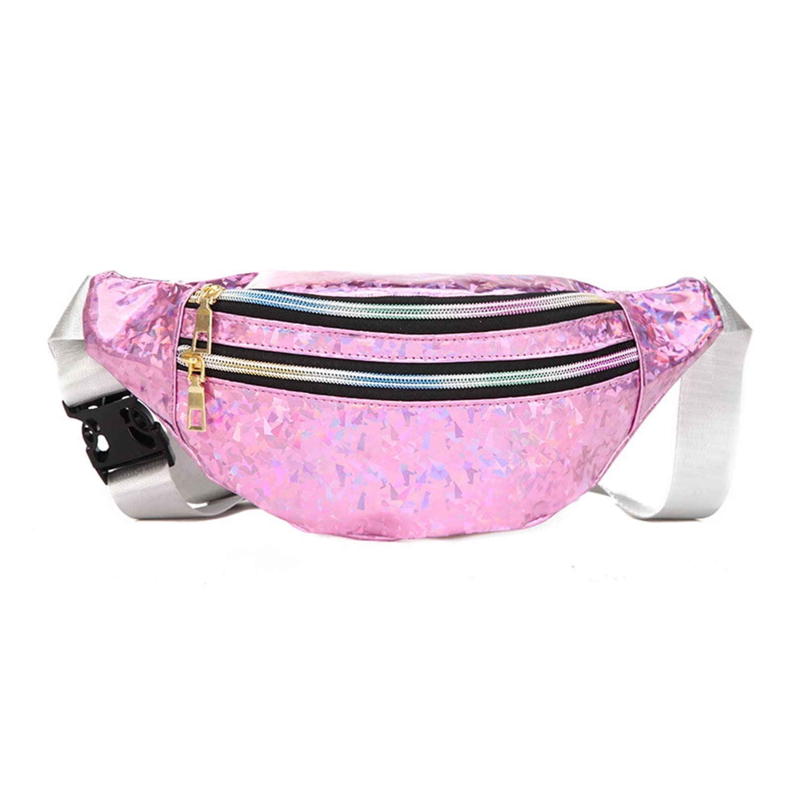 1PC Holographic Fanny Pack for Women - PU Waist Bag with Zipper for Beach, Travel, Running & Festival - Adjustable Belt Bum Bag (Pink, One Size) - Perfect for Outdoor Activities, Concerts and Gym Workouts