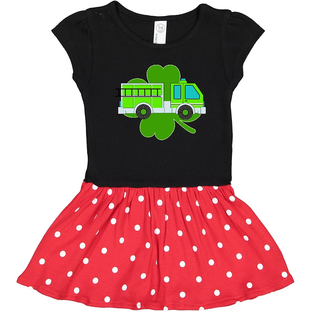 St. Patrick's Day Green Fire Truck with Clover Print Toddler Dress - Perfect for Irish Festivals, Baby Showers & Holiday Photo Shoots