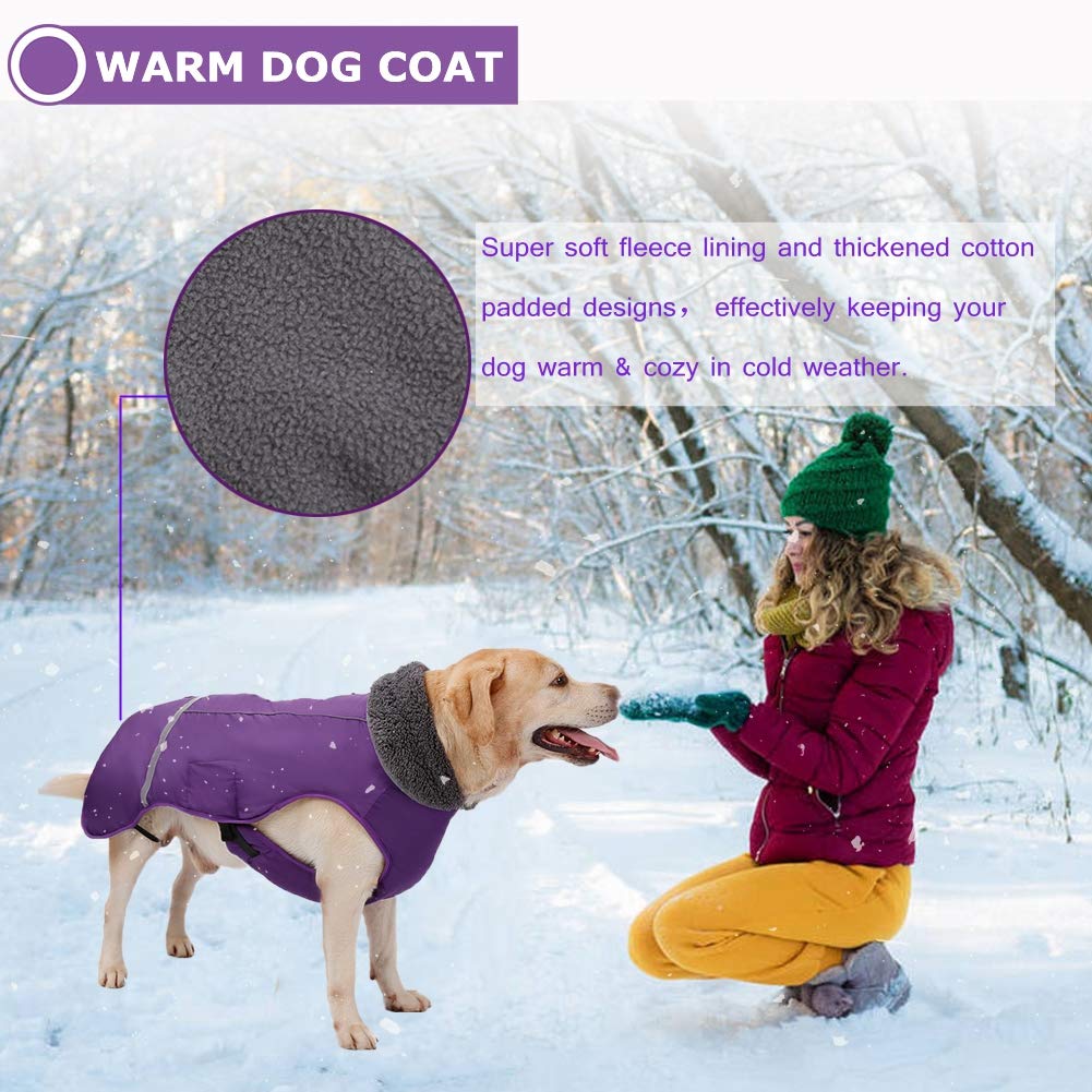 QBLEEV Reflective Waterproof Dog Winter Coat - Fleece Lined Turtleneck Jacket for Small, Medium & Large Dogs - Warm Snowsuit for Cold Weather & Outdoor Adventures - Perfect for Christmas, Hiking & Winter Walks