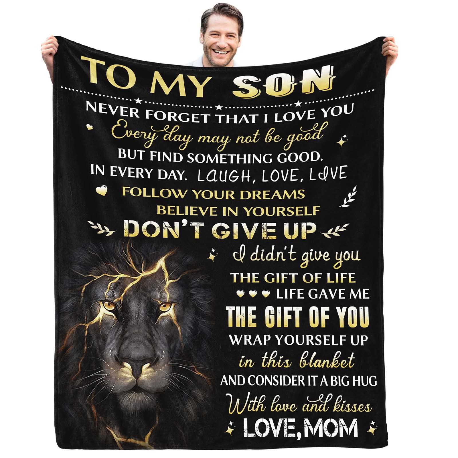 Mom to Son Blanket - 60x50 Inch Throw for Birthday, Graduation, Valentines