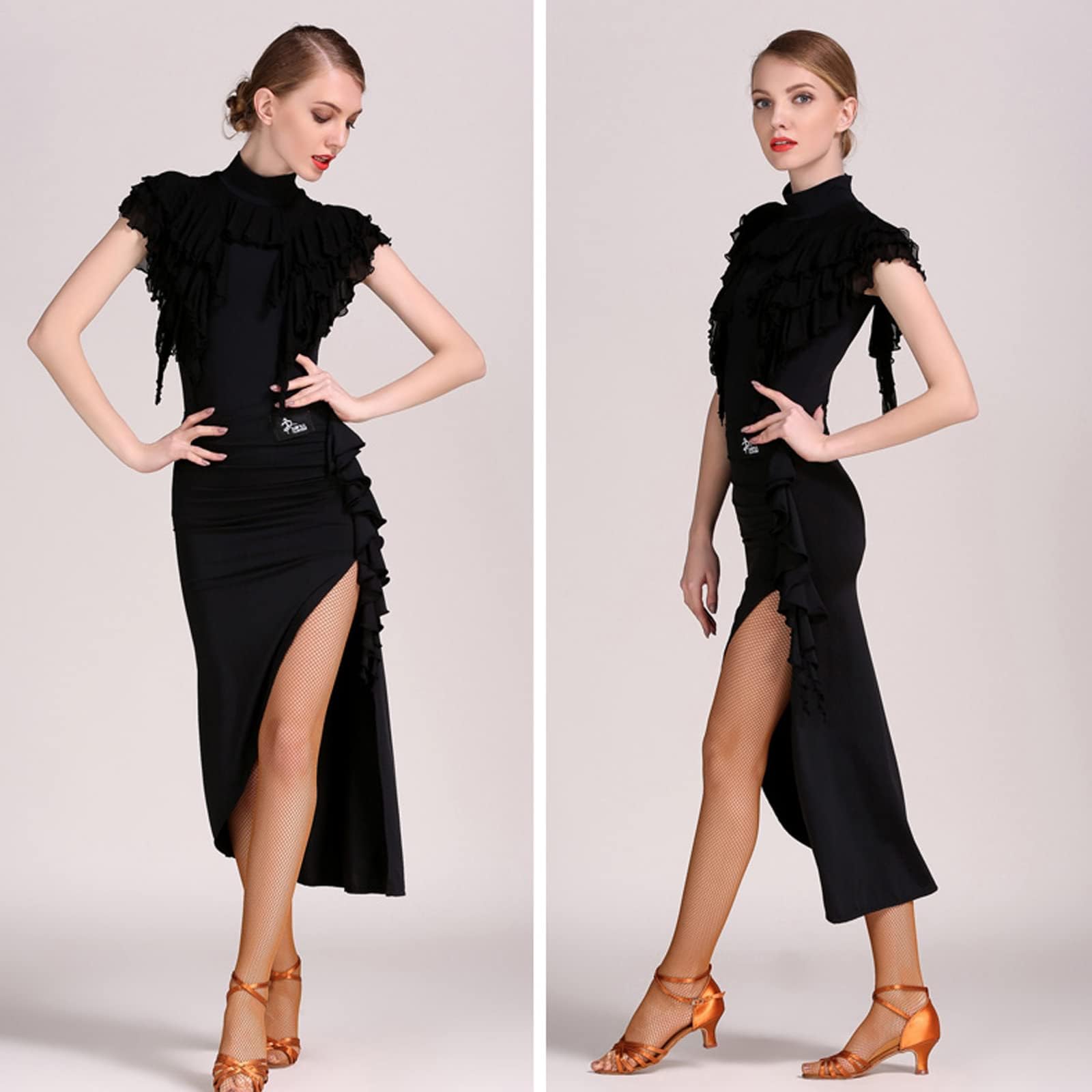 Sexy Latin Dance Dress for Women - Elegant Ballroom Competition Dress with Ruffles, Tango & Foxtrot Training Costume | Perfect for Salsa, Bachata, and Professional Dance Performances