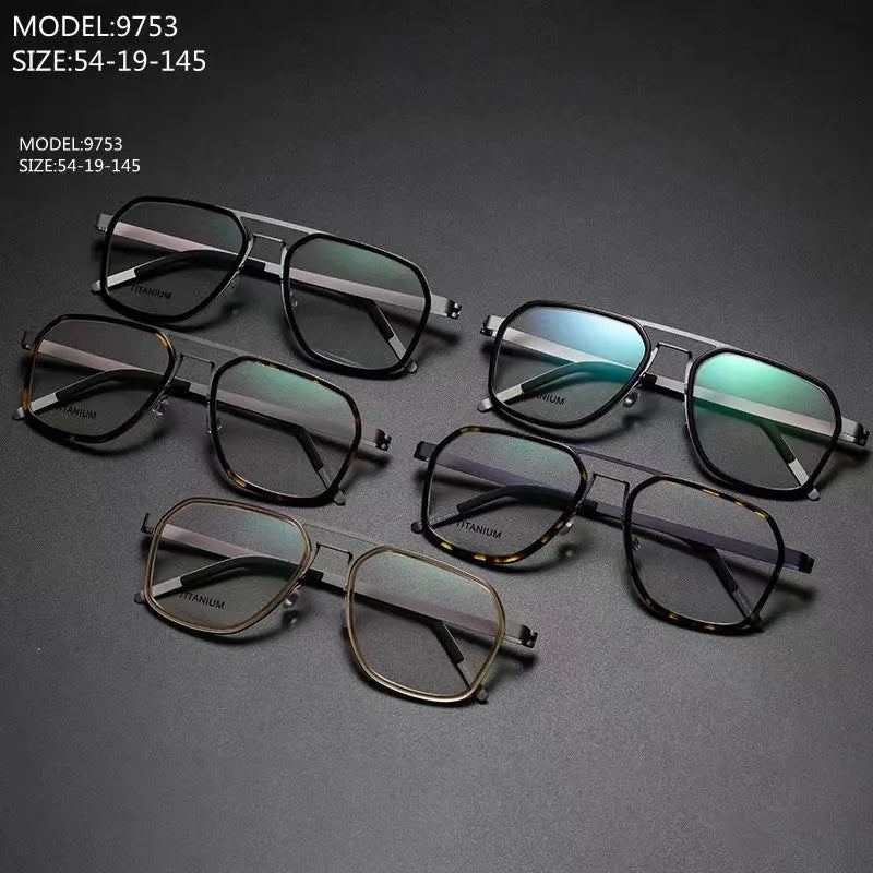 Stylish Unisex Square Full Rim Double Bridge Titanium Acetate Eyeglasses 9753 - Perfect for Work, Reading & Fashion Accessories