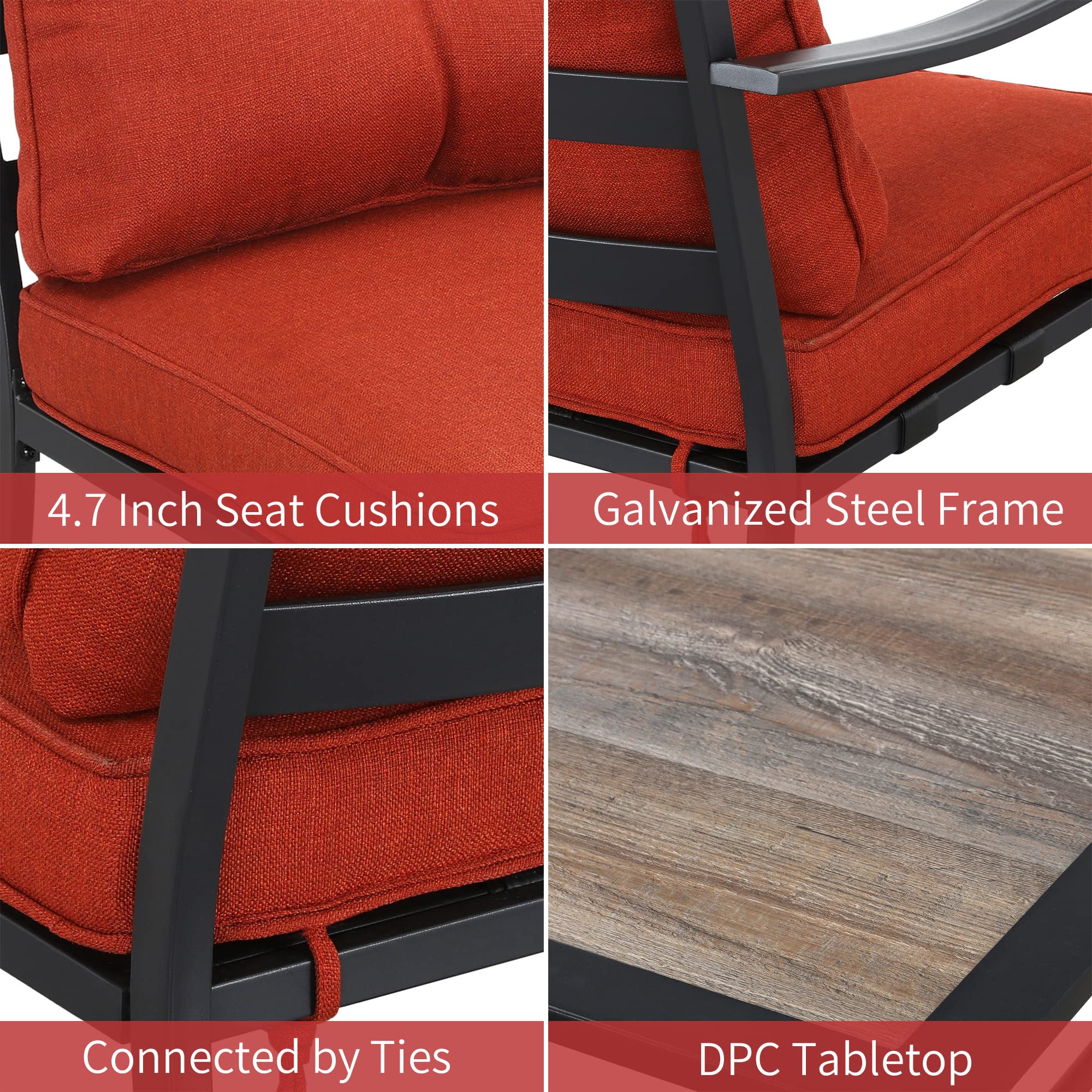 **PatioFestival 5-Piece Outdoor Metal Conversation Set with 4.7