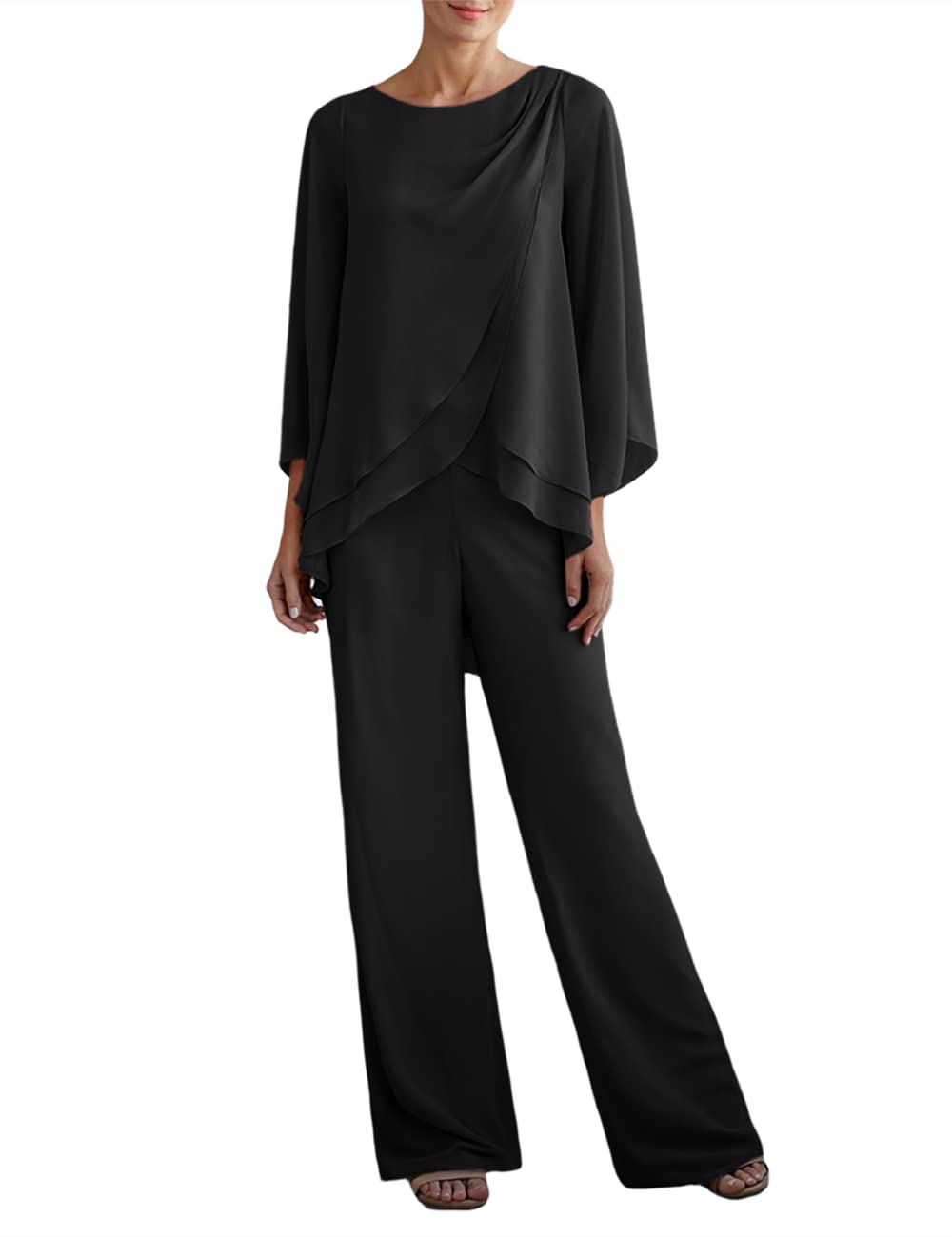 Zongqiven Women's 2-Piece Chiffon Pant Suit Set - Mother of the Bride Asymmetrical Hem Top & Pants for Wedding, Prom & Party Outfits | Elegant Formal Wear for Special Occasions