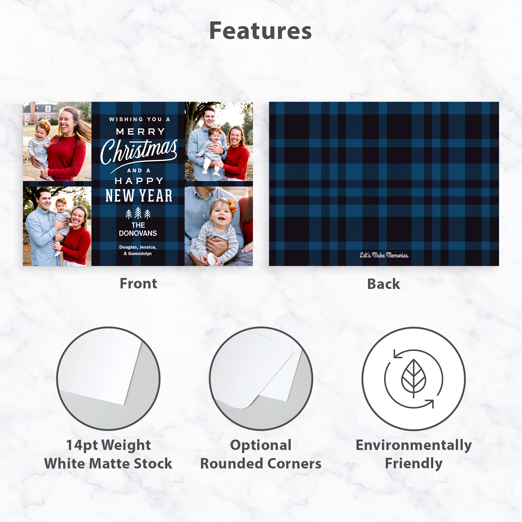 Personalized Photo Christmas Cards with Envelopes - Premium Quality 5x7 Holiday Greeting Cards for 2024 - Blue Plaid Design (100 Count) - Perfect for Family Photos, Holiday Wishes & Seasonal Greetings