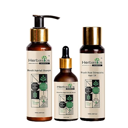Herbasics Anti Hair Fall Kit for Normal to Oily Hair - 3 Product Set with Neem & Lotus Oil, Anti-Hairfall Shampoo & Hair Growth Serum - Reduce Breakage & Promote Healthy Scalp (Perfect for Daily Hair Care Routine & Thinning Hair Solutions)