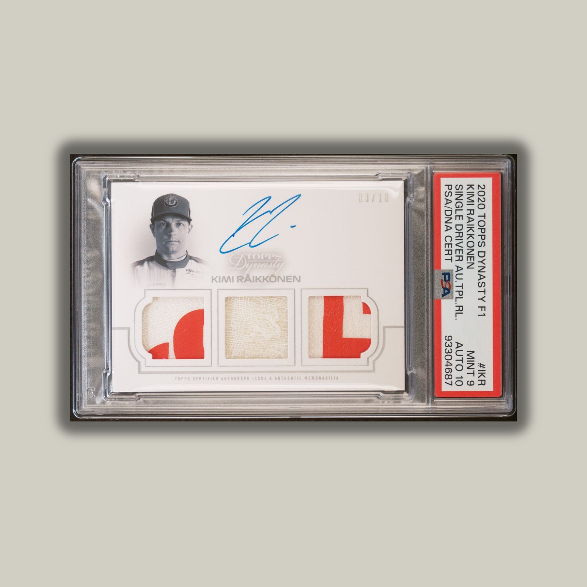PSA 9 & 10 Kimi Raikkonen #TRA IKR Autograph Triple Relic 2020 Dynasty F1 Racing Card - Perfect for F1 Collectors, Sports Memorabilia Enthusiasts & Racing Fans Display