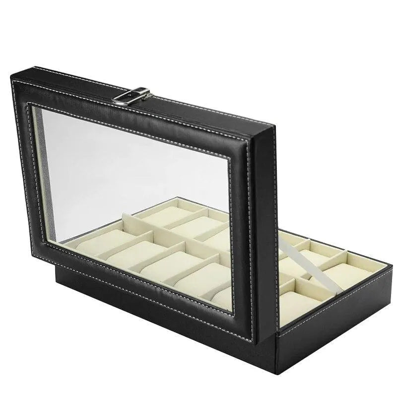 2/3/4/5/6/10/12/18/20 Grids PU Leather Watch Box Display Case - Black Watch Storage Organizer for Men & Women - Perfect Gift Box for Jewelry, Watches & Accessories Collection