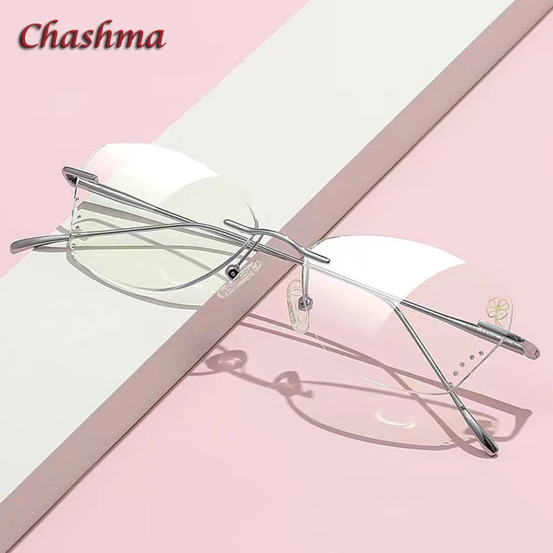 Women's Rimless Butterfly Oval Titanium Eyeglasses Frame 8159 - Lightweight Comfortable Glasses for Reading, Work & Fashion Accessories