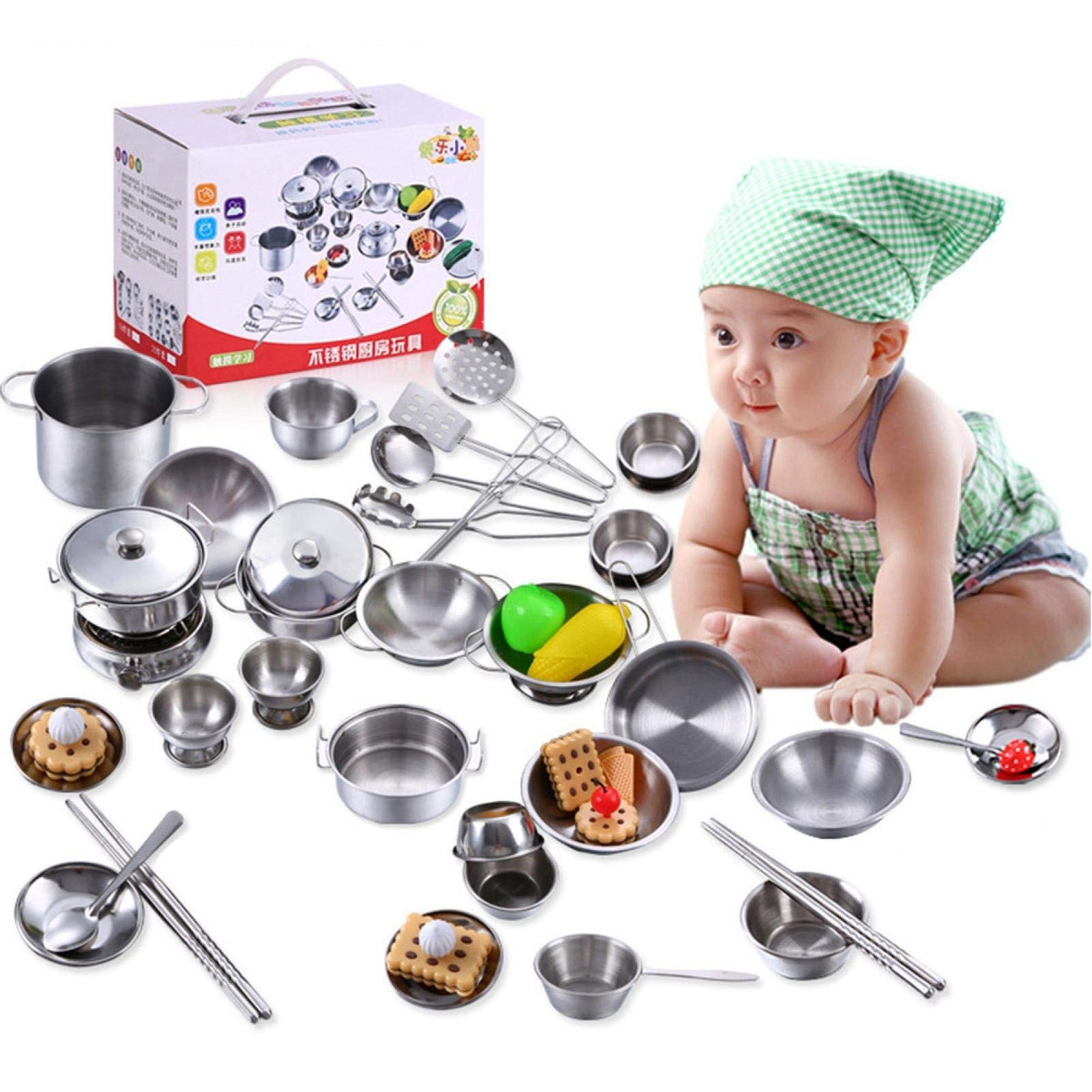 Stainless Steel Play Pots and Pans Kitchen Toy Set for Kids - 18pcs Pretend Cooking Utensils for Boys & Girls | Perfect for Role Play, Birthday Gifts & Early Learning