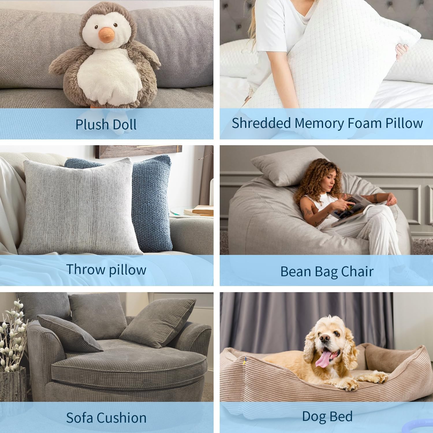 40 lbs Shredded Memory Foam Bean Bag Filler - Ultra Soft Pillow Stuffing & Bean Bag Refill for Couches, Cushions, Stuffed Animals, Dog Beds & DIY Arts & Crafts | Perfect for Home Comfort & Creative Projects