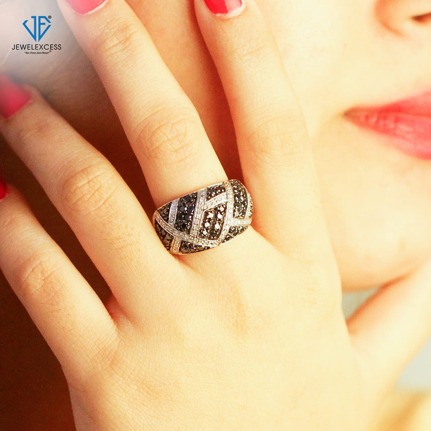 Sterling Silver 1 Carat Black & White Diamond Ring for Women | Elegant Everyday Jewelry | Perfect for Weddings, Anniversaries & Special Occasions