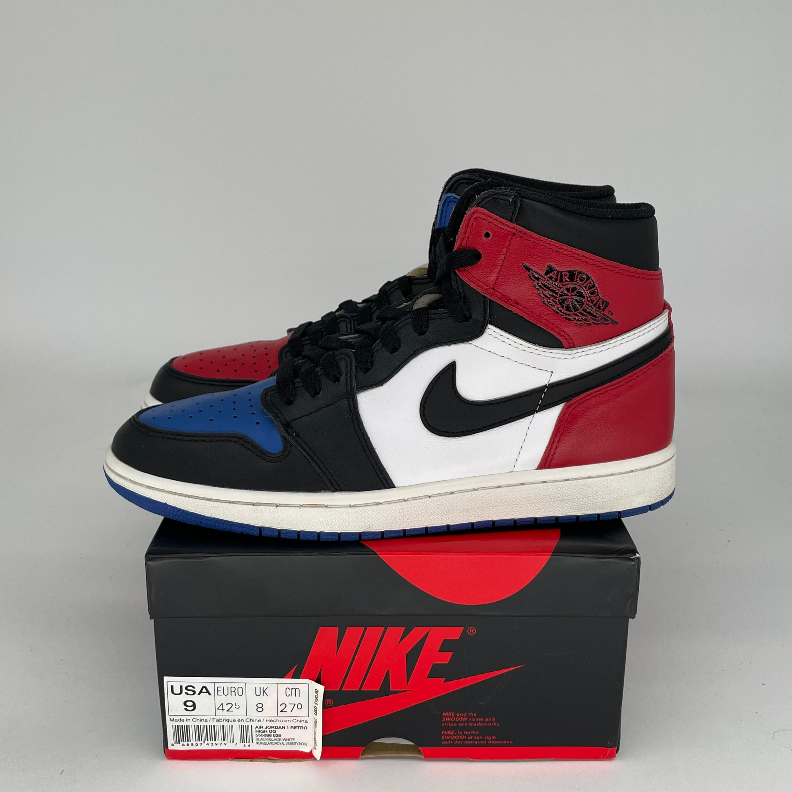 AIR JORDAN 1 TOP 3 Sneakers - Men's Size 9 (555088-026) - Retro High OG Basketball Shoes for Sports & Streetwear Fashion