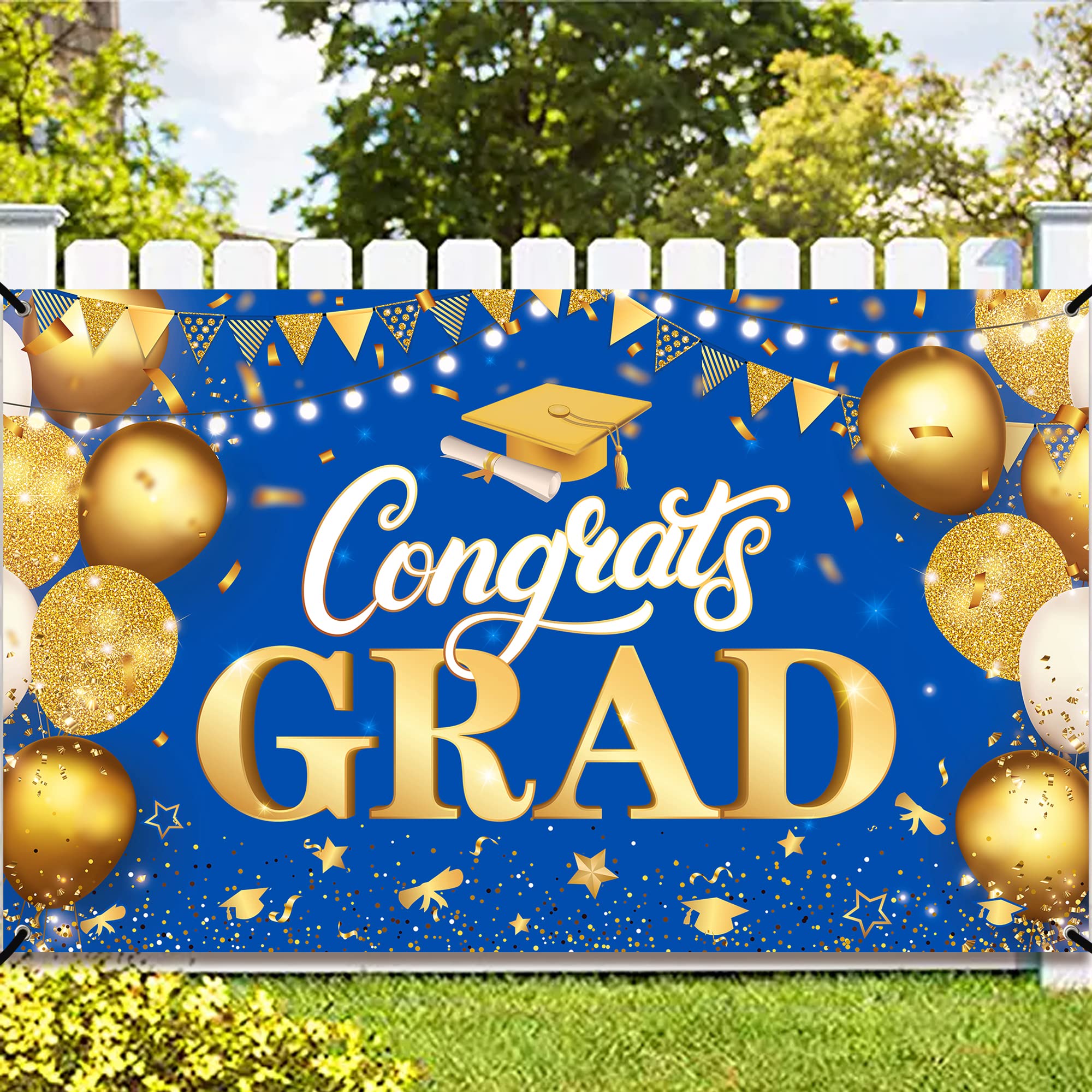 KatchOn Extra Large Congratulations Graduation Banner - 72x44 Inch Class of 2025 Decorations, Blue & Gold Grad Party Supplies for High School & College Commencement Ceremony - Perfect for Graduation Party Decor, Photo Backdrops & School Events