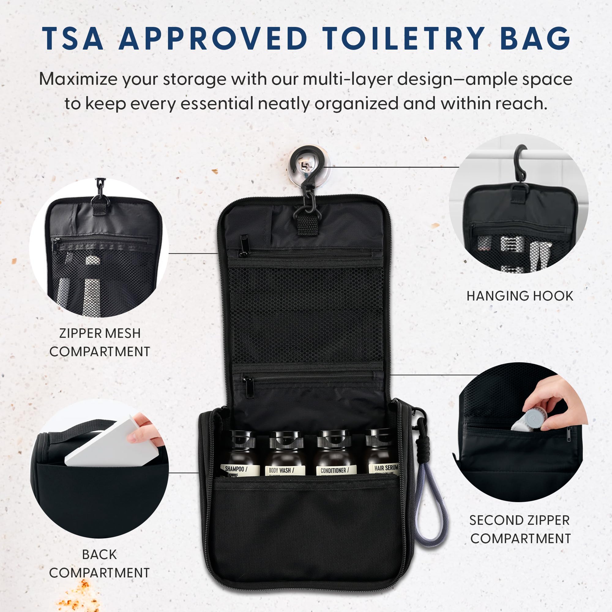 MaisoNovo TSA Approved Leak Proof Travel Bottles for Toiletries - 4 Pack Refillable Travel Size Containers with Waterproof Toiletry Bag | Perfect for Airplane Carry-on, Vacation & Gym Essentials