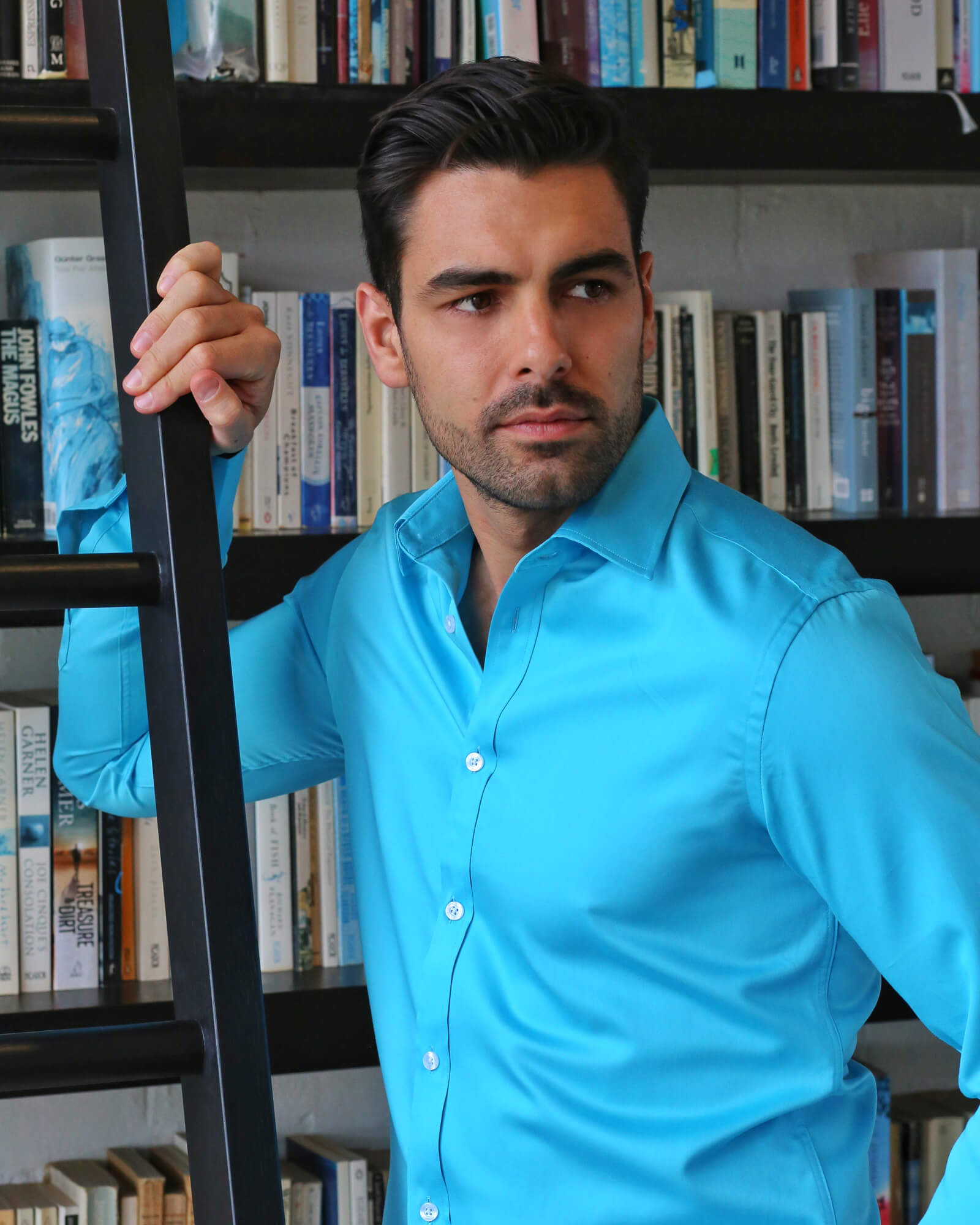 DÉCLIC Rainier Plain Shirt for Men - Lightweight Casual Button Down Shirt in Aqua Blue - Perfect for Office, Travel and Outdoor Activities