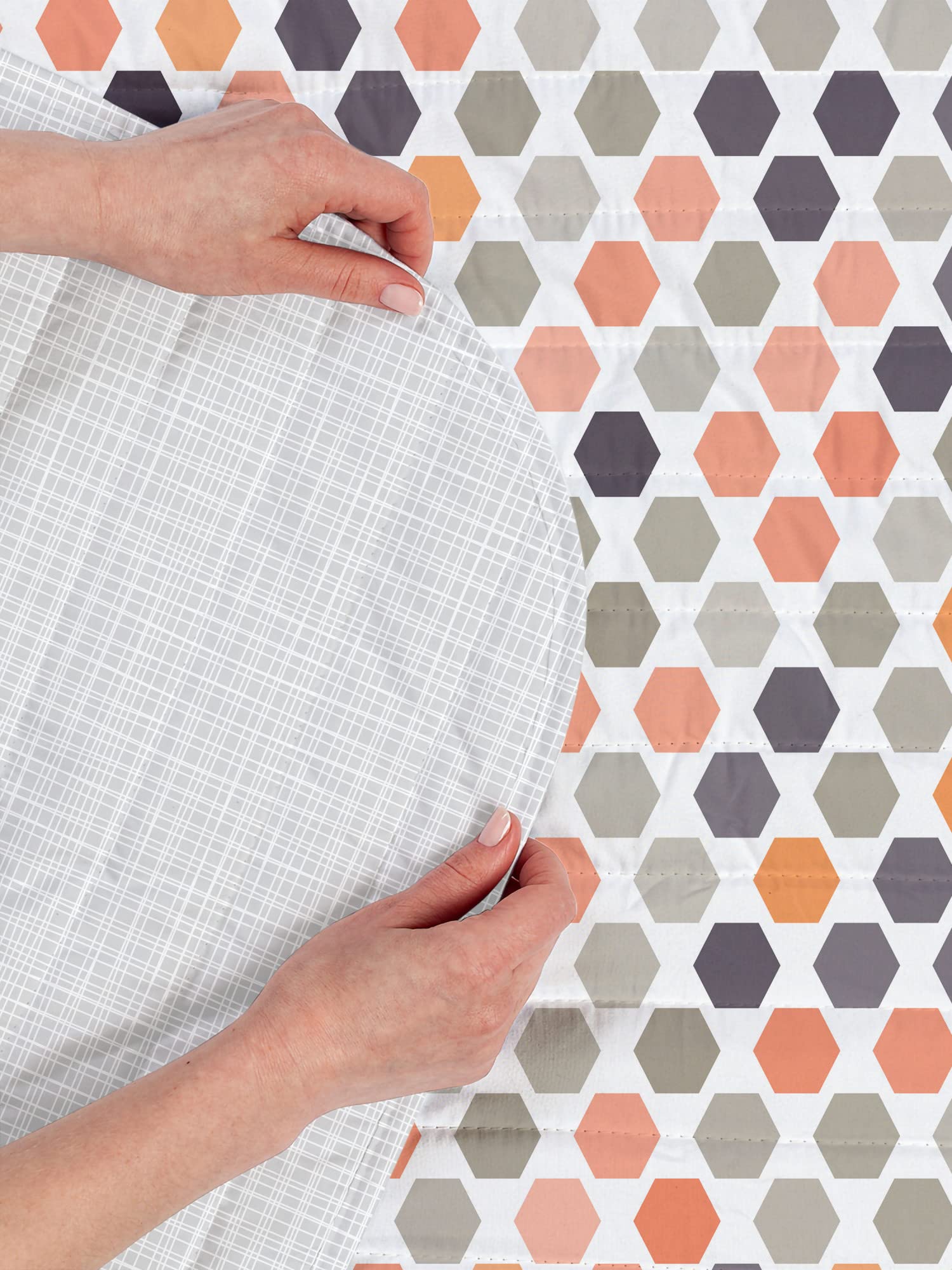 Ambesonne Reversible King Size Bedspread Set - Geometric Abstract Zigzag Hexagon Design in Dark Peach, Microfiber Comforter & Pillow Shams | Perfect for Modern Bedroom Decor, Guest Room Styling & Cozy Home Makeover