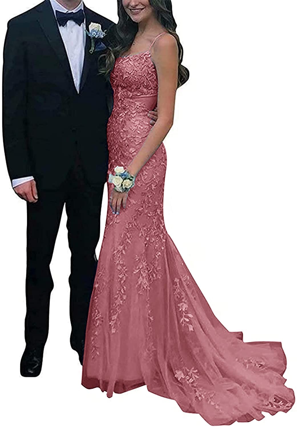 Elegant Lace Appliques Tulle Bridesmaid Dresses with Spaghetti Straps - Women's Mermaid Prom Gowns for Weddings & Formal Events