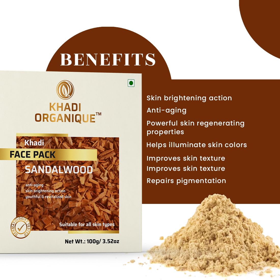 Khadi Organique Sandalwood Face Pack for Instant Glow & Radiance (Pack of 2) | Natural Ayurvedic Skincare for Brightening & Revitalizing Skin | Perfect for Daily Use & Spa Treatments