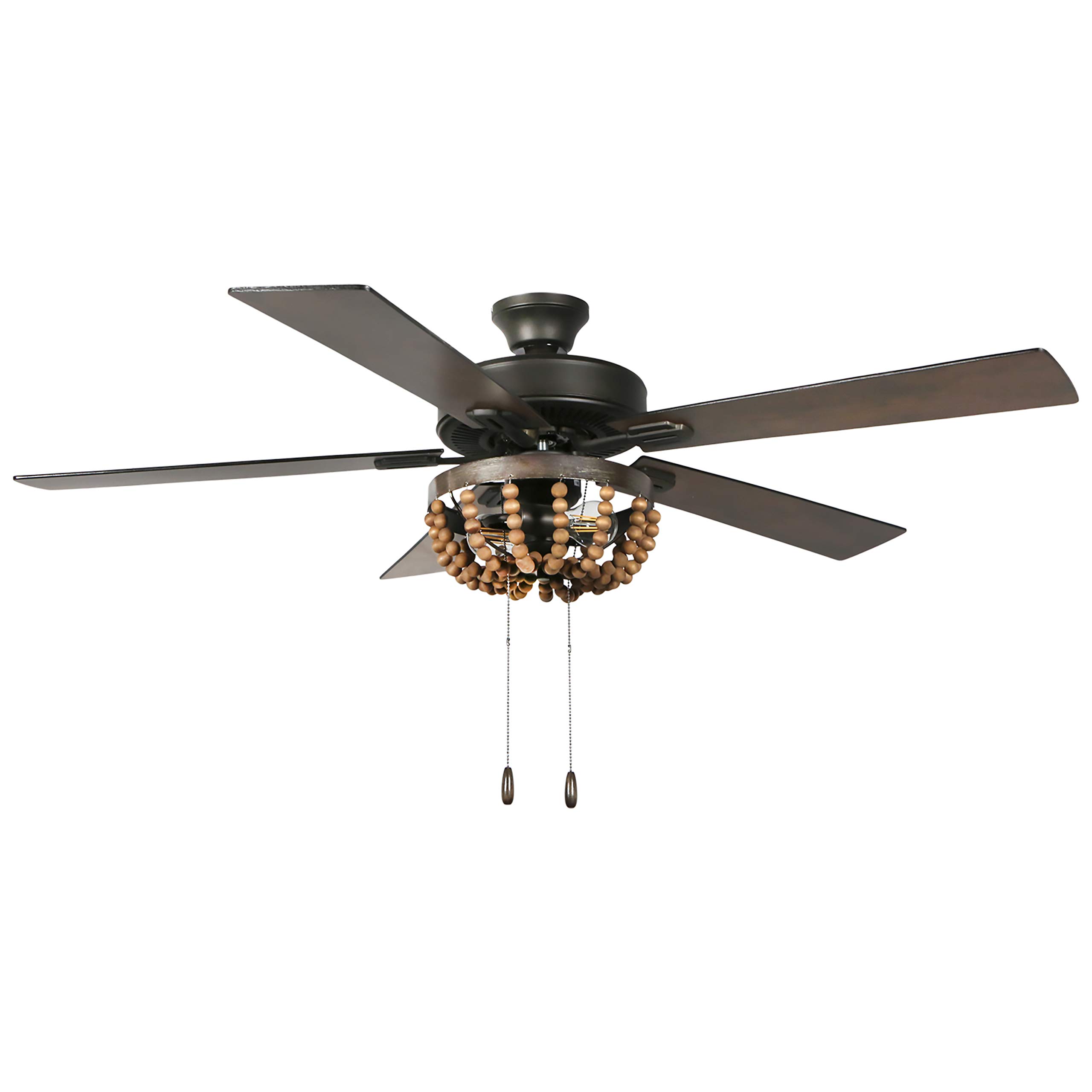 52 Inch Coastal Wooden Bead LED Ceiling Fan with Remote Control - Rustic Brown Finish for Bedroom, Living Room & Porch Cooling & Decor