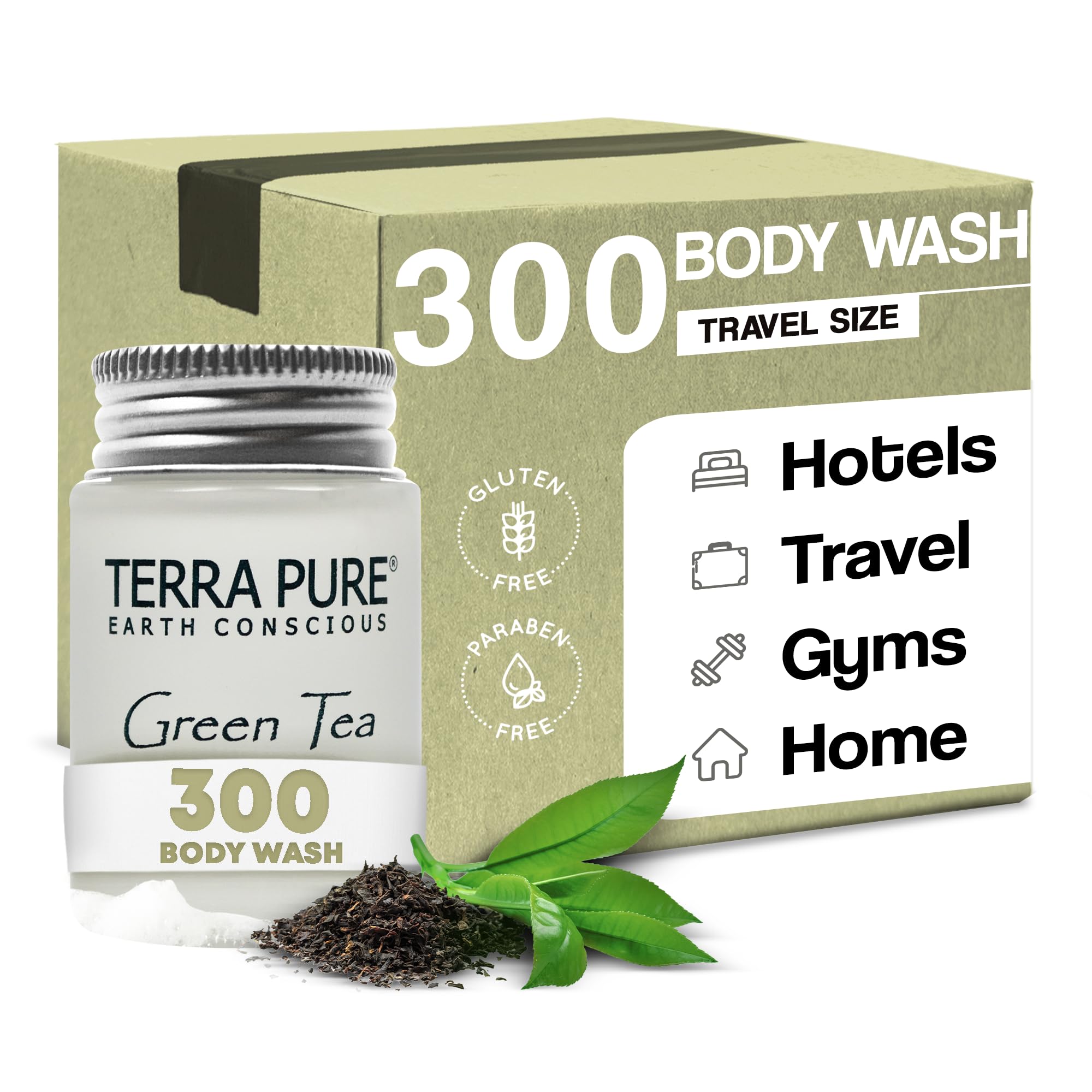 Terra Pure Green Tea Body Wash with Organic Honey & Aloe Vera - 1 oz Travel Size in Jam Jar (Pack of 300) - Perfect for Hotels, Spas & Eco-Friendly Gifts
