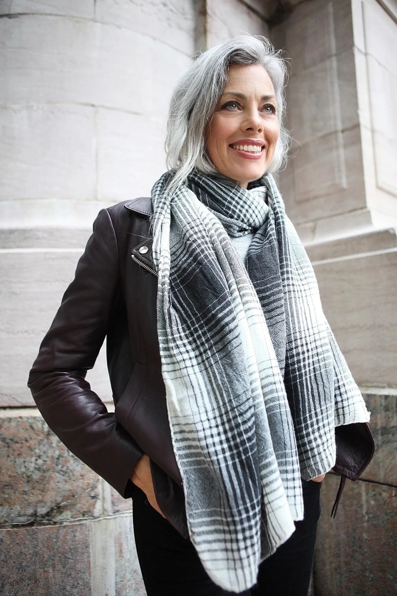 Faded Two-Toned Plaid Scarf for Women - Soft Winter Fashion Accessory - Perfect for Cold Weather, Outdoor Activities and Stylish Layering