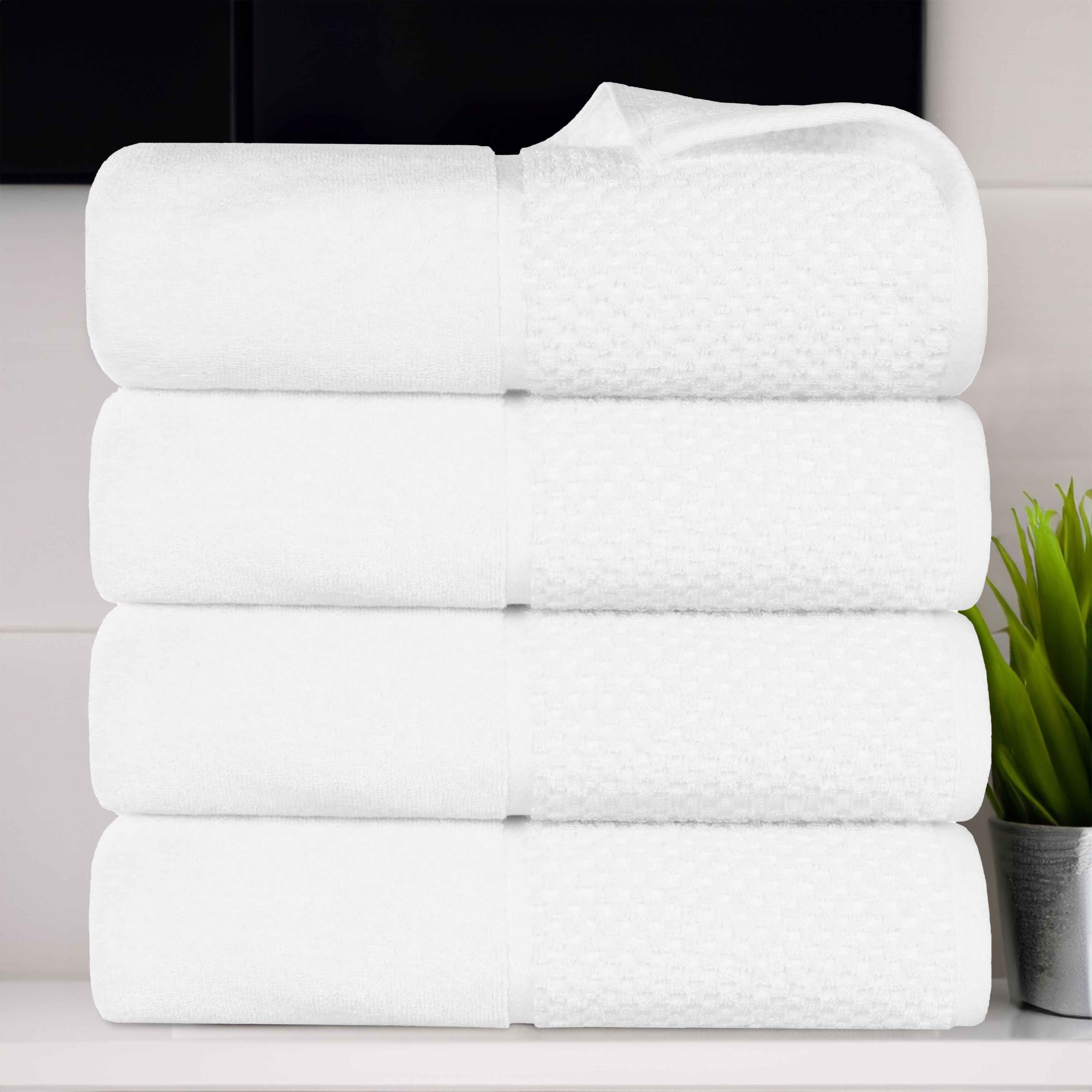 Premium Cotton Plush Jacquard Bath Towel Set of 4 - Ultra Soft & Absorbent Luxury Towels for Spa, Bathroom & Beach Use