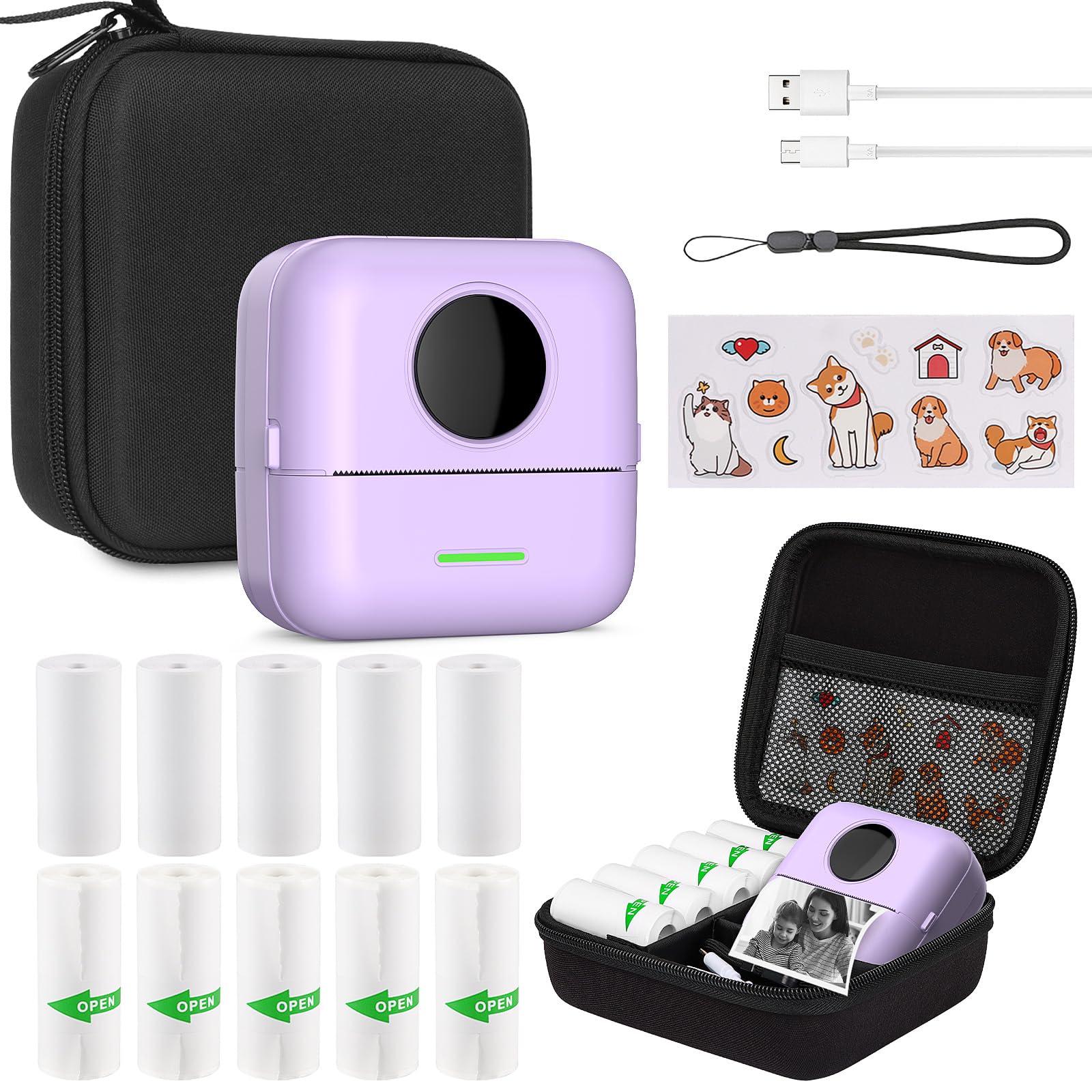 Print Pods Mini Sticker Printer - Wireless Thermal Inkless Label Maker for iOS & Android with 11 Rolls Thermal Paper & Sticker, Hard Protective Case - Perfect for DIY Crafts, Photo Printing, Receipts & Small Business Labeling