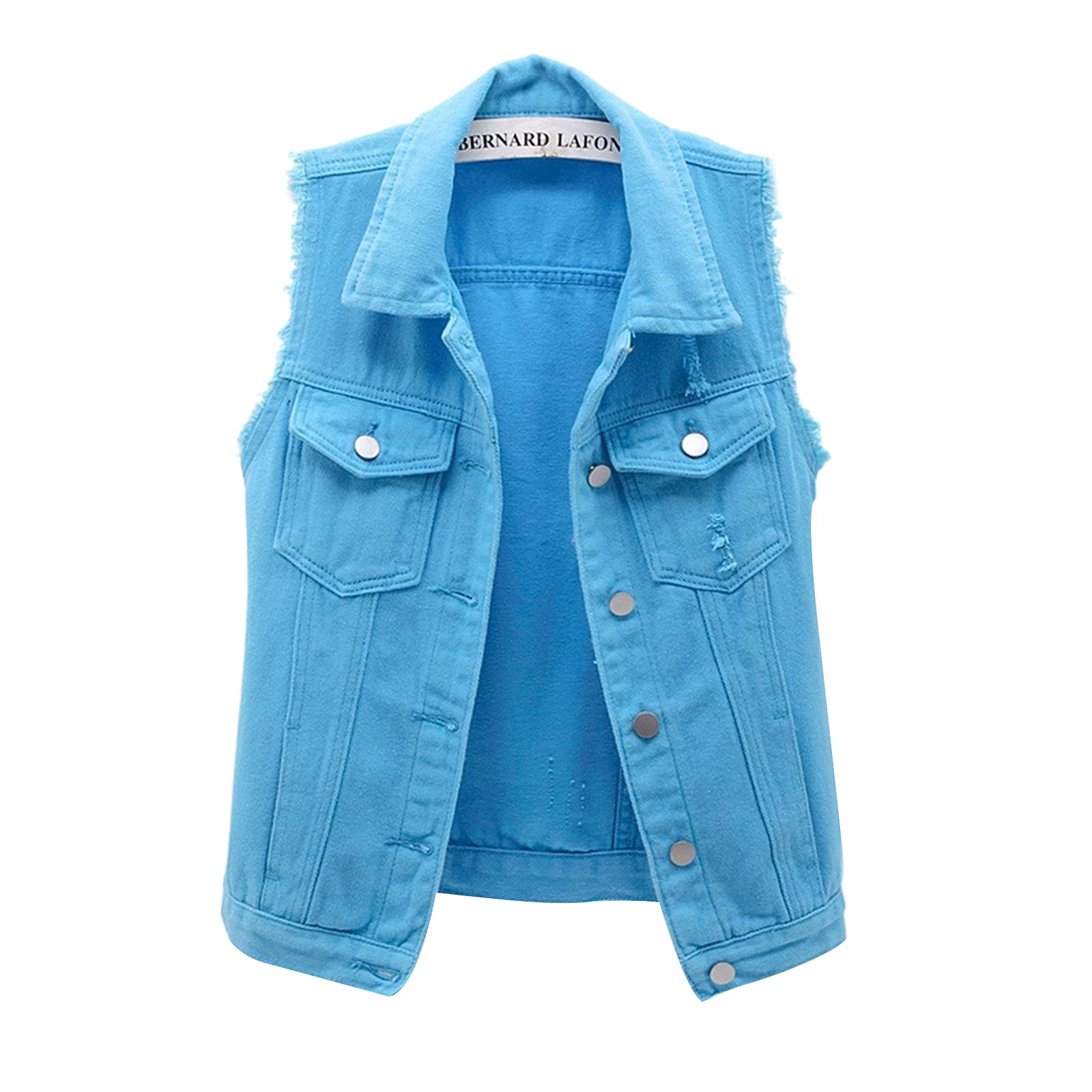 FOCUSNORM Women's Distressed Ripped Denim Vest Jacket - Sleeveless Cropped Jean Vest with Flap Pockets | Casual Outfits, Streetwear, Layering for Spring & Summer